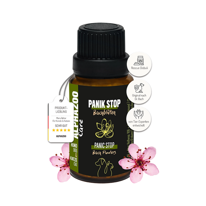 Panik Stop Bachblüten 15g Globuli für Hunde und Katzen zur Unterstützung bei Stress und Angst, mit Bachblütenessenzen.