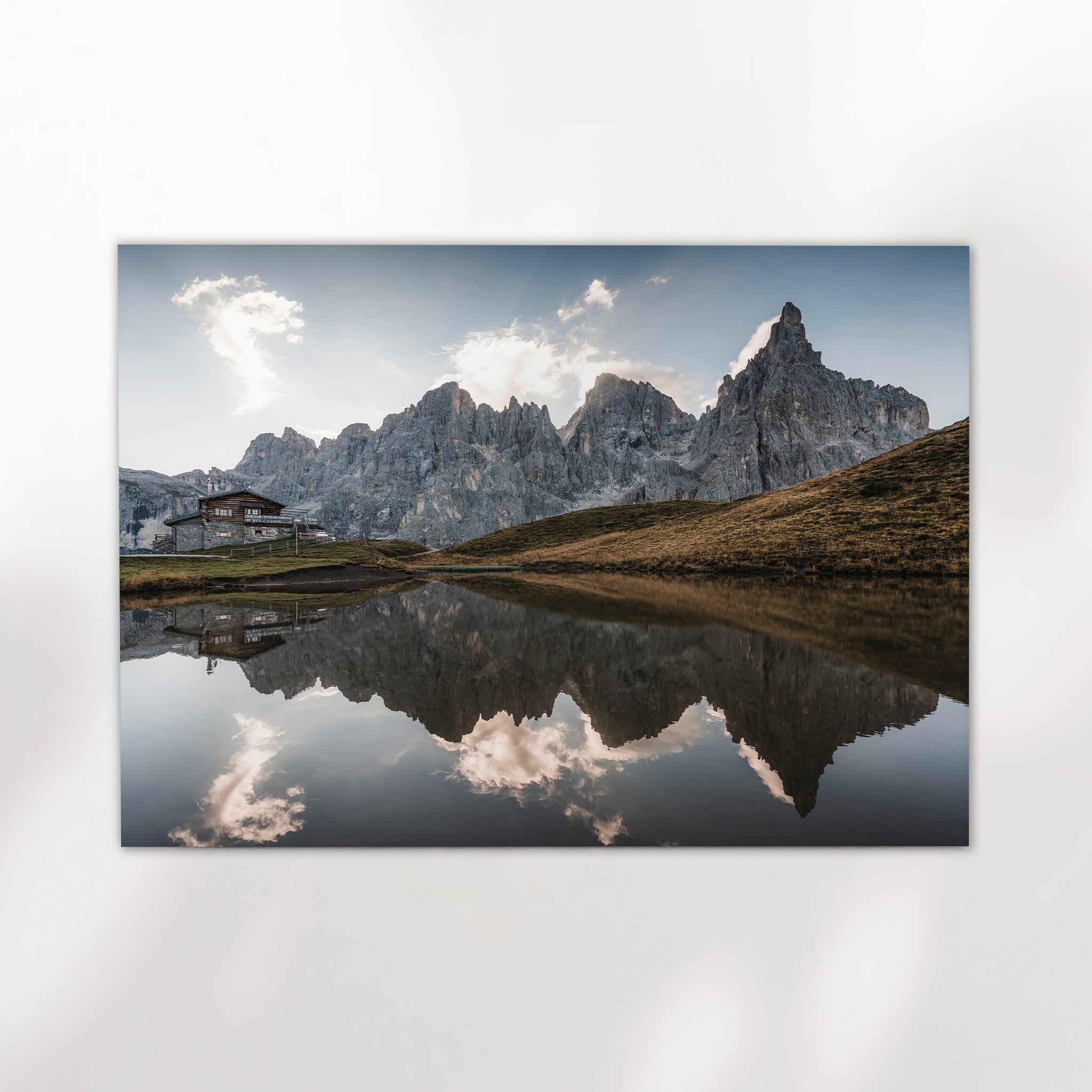Passo Rolle Dolomites Print – Mountain Reflection Landscape Wall Art