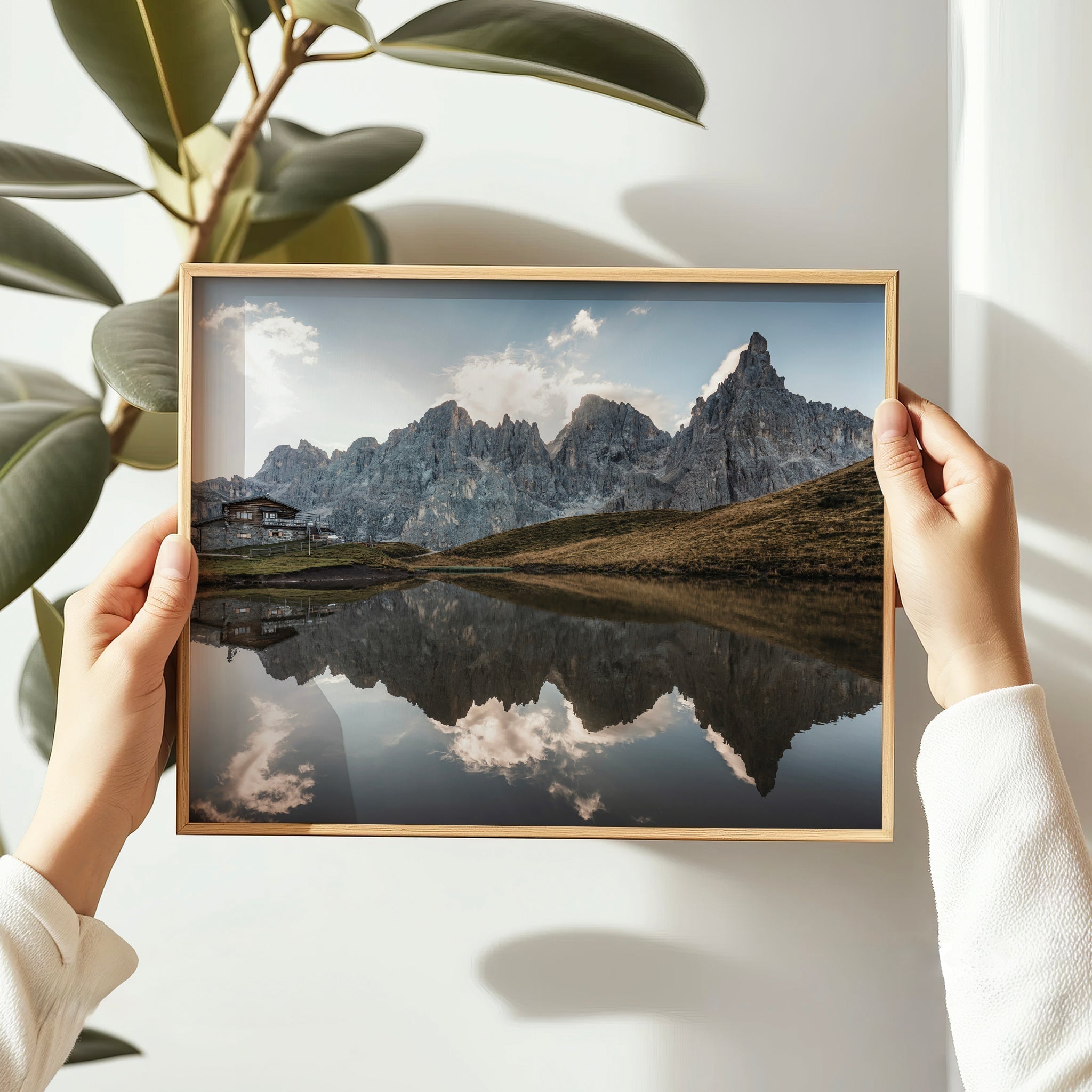 Passo Rolle Dolomites Print – Mountain Reflection Landscape Wall Art