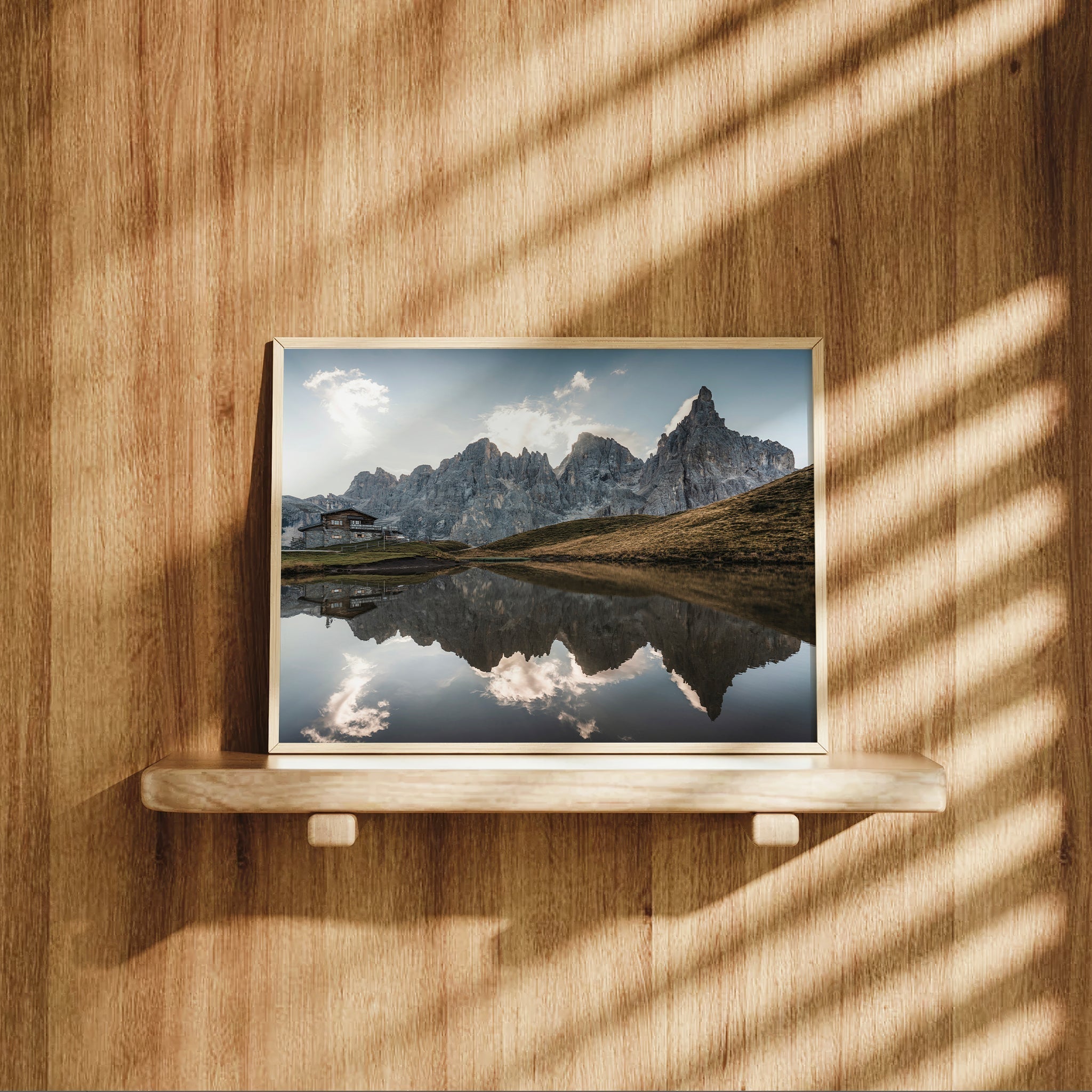 Passo Rolle Dolomites Print – Mountain Reflection Landscape Wall Art