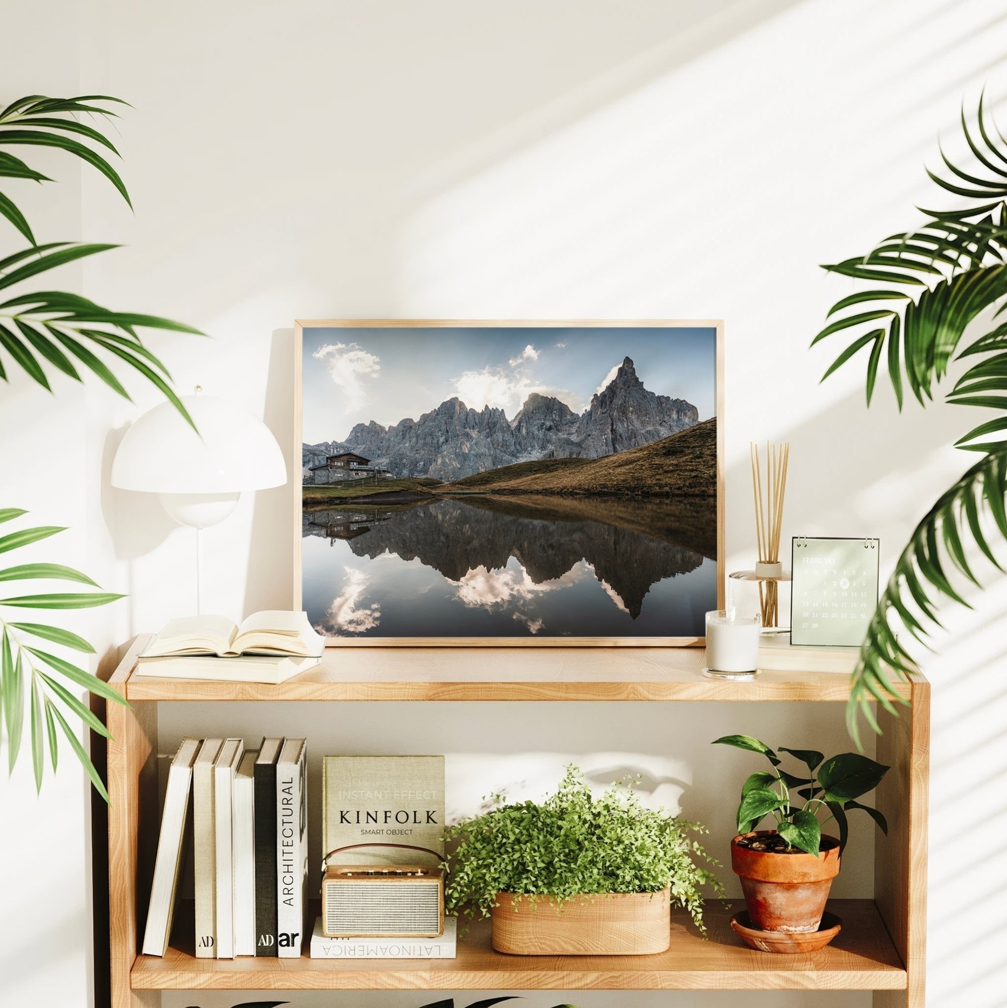 Passo Rolle Dolomites Print – Mountain Reflection Landscape Wall Art
