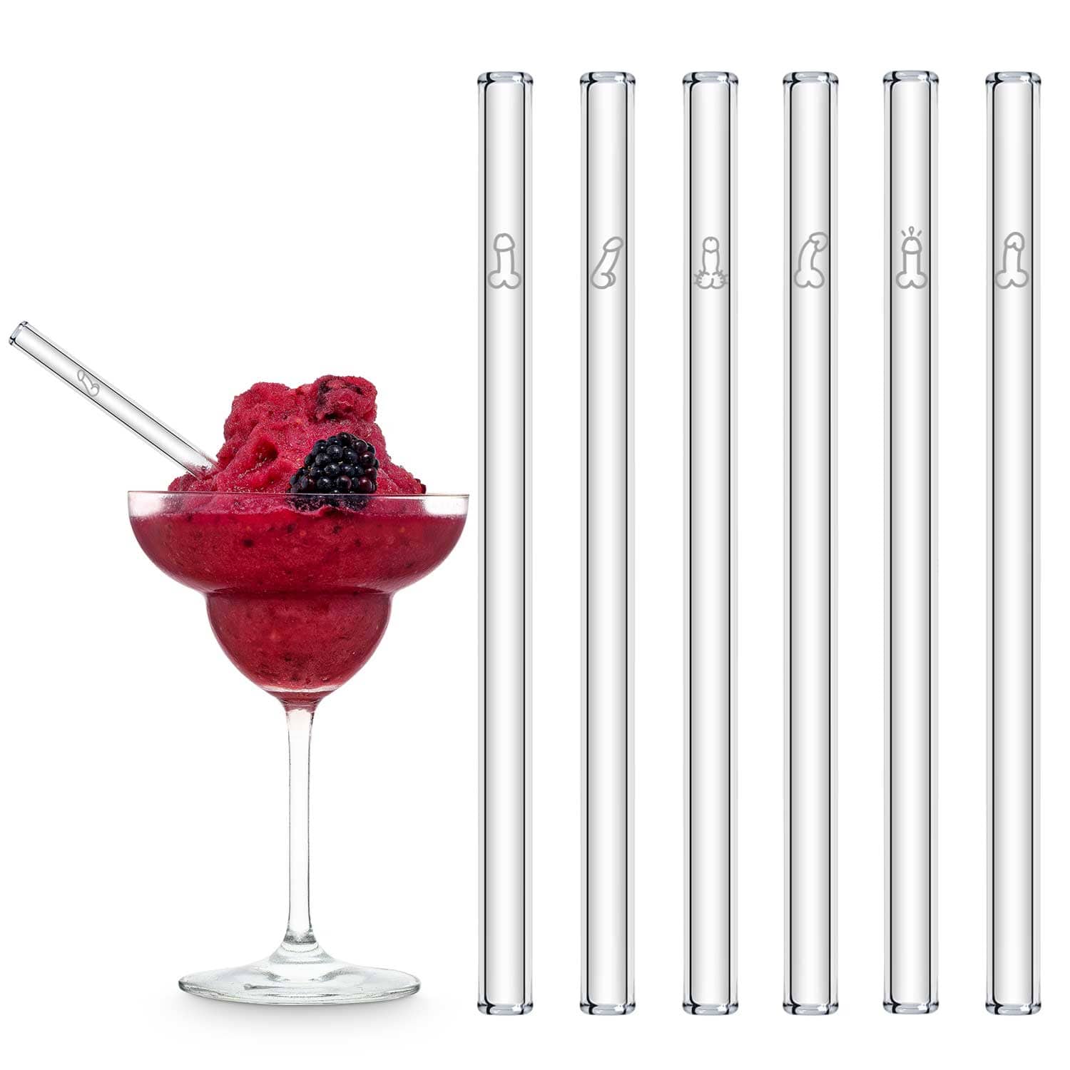 Penis Strohhalme 6x Glastrinkhalme für Bachelorette Party 15cm, 20cm, 23cm