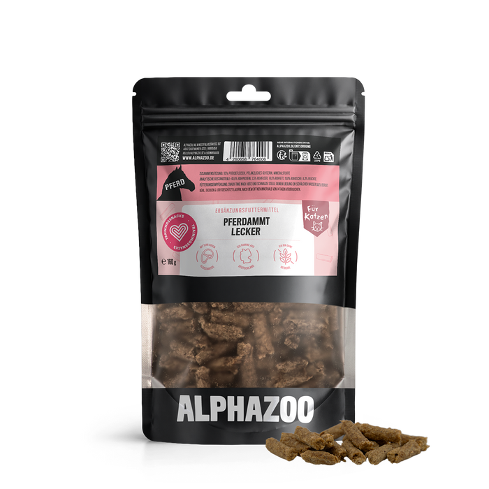 Tüte mit Pferdammt Lecker Katzensnacks, 160g, für Katzen, mit 95% Pferd, weiche Happen für Training und Belohnung.