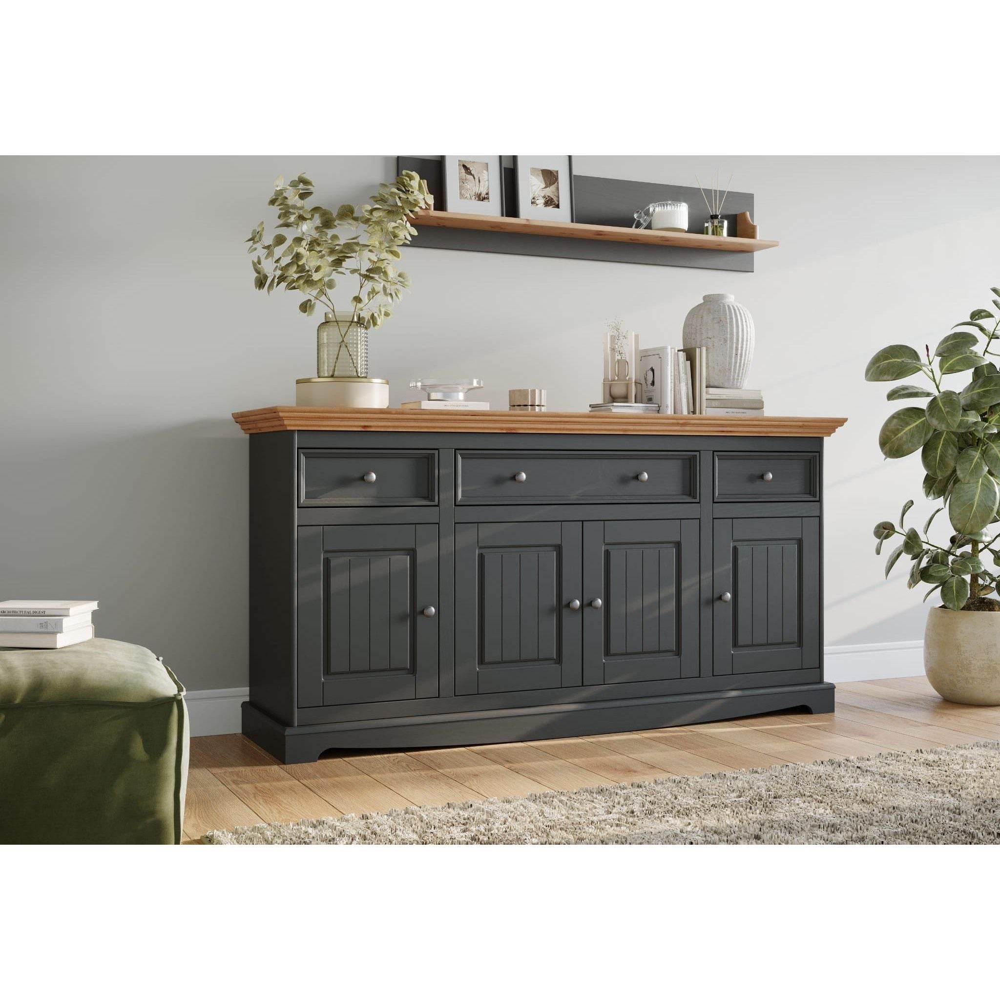 Bologna Elegante Massivholz Kiefer Regale 2 St. | Farbe Graphit - Kiefer