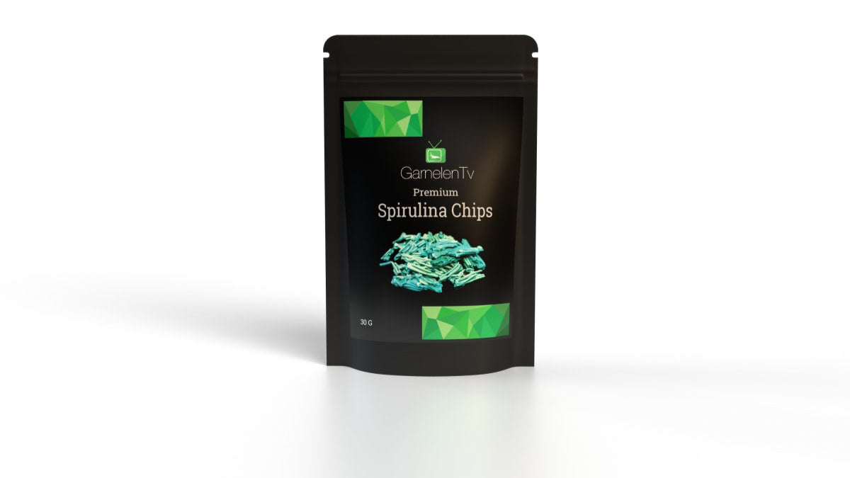 Premium Spirulina Chips 50g pack with Spirulina flakes for freshwater invertebrates.