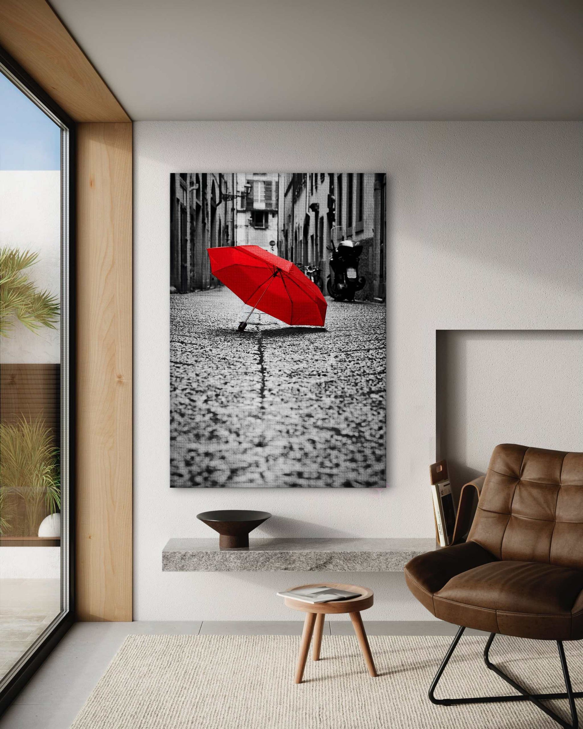 Red Umbrella - Leinwandbild Landschaft by SimpleCanvas
