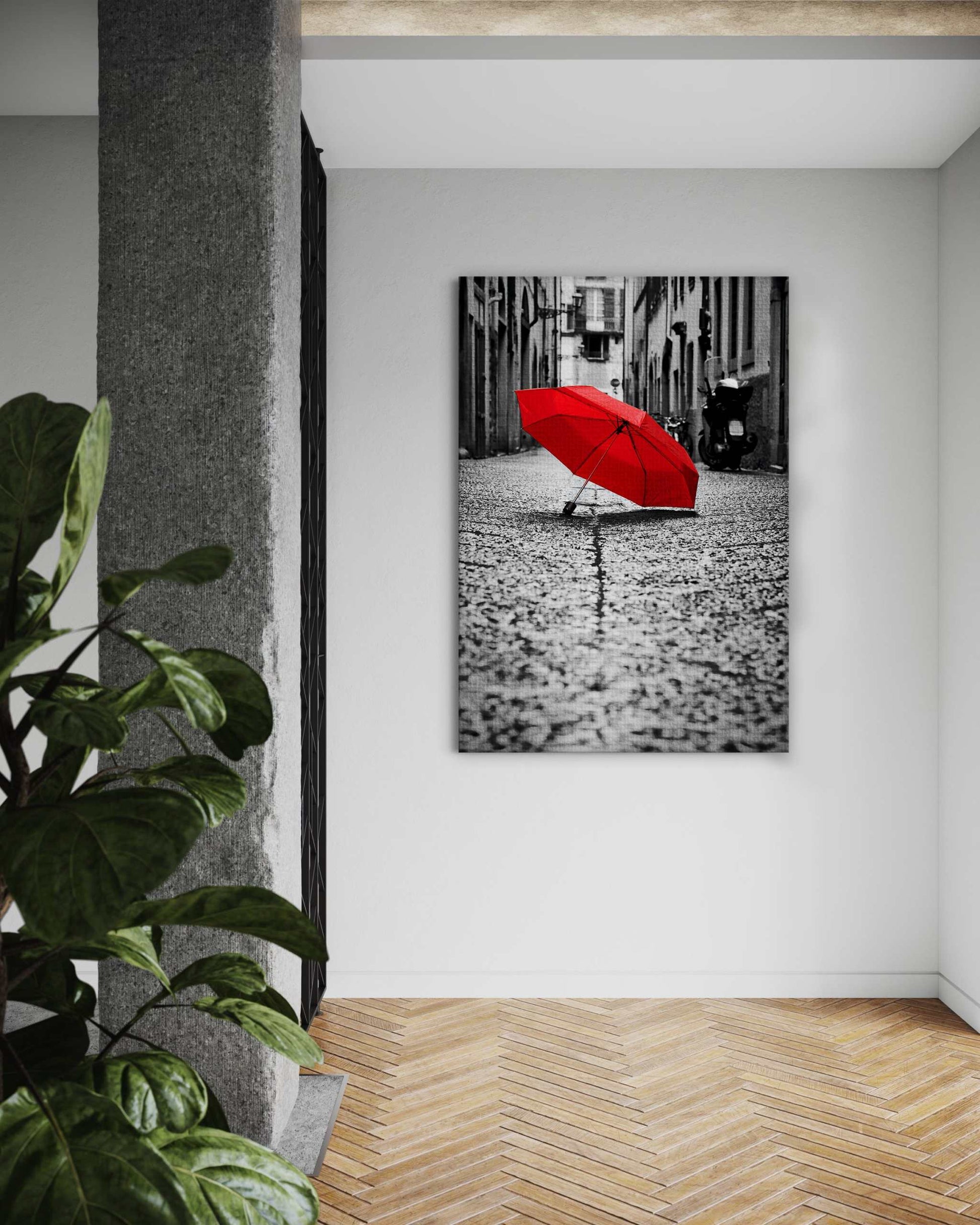 Red Umbrella - Leinwandbild Landschaft by SimpleCanvas