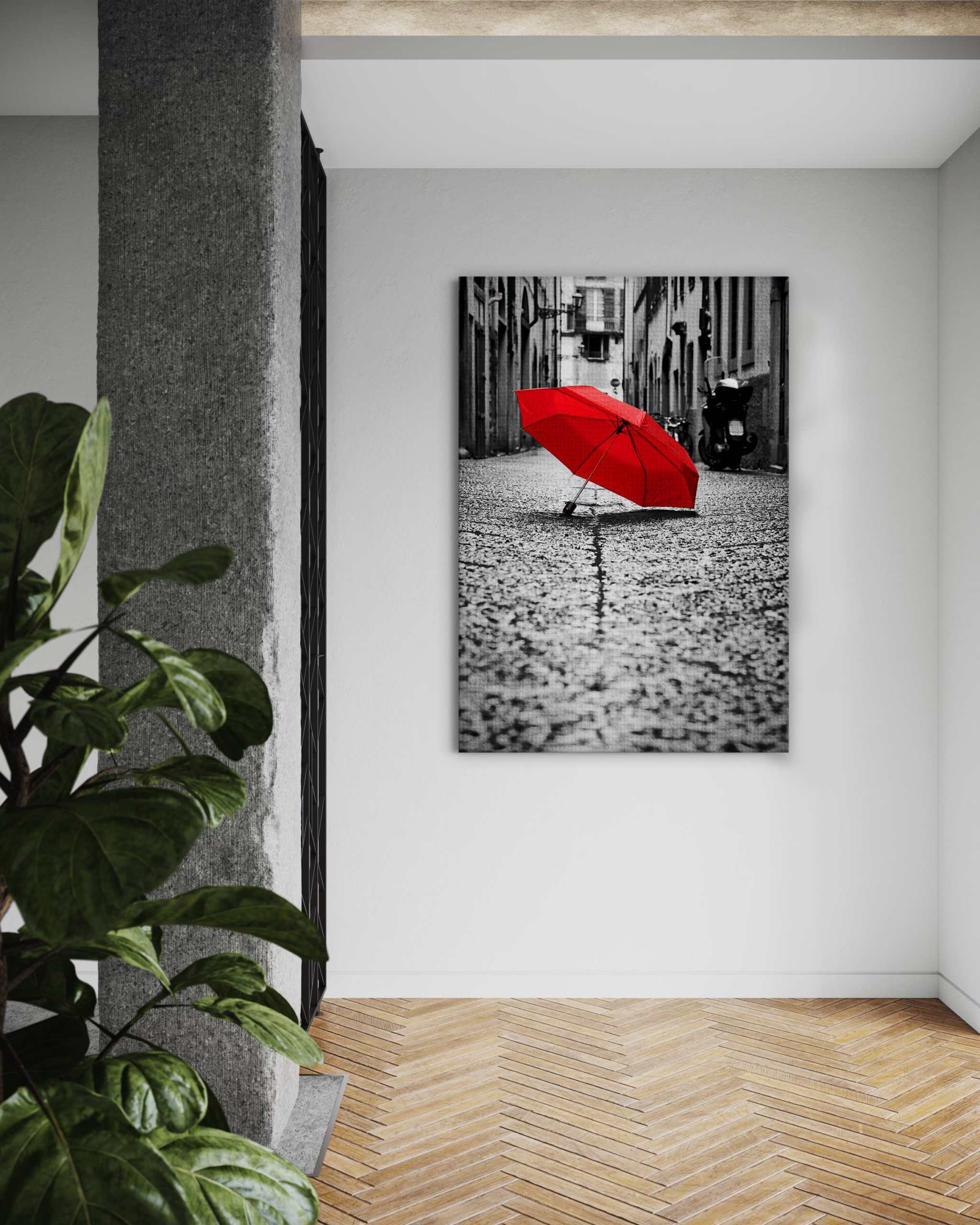 Red Umbrella - Leinwandbild Landschaft by SimpleCanvas