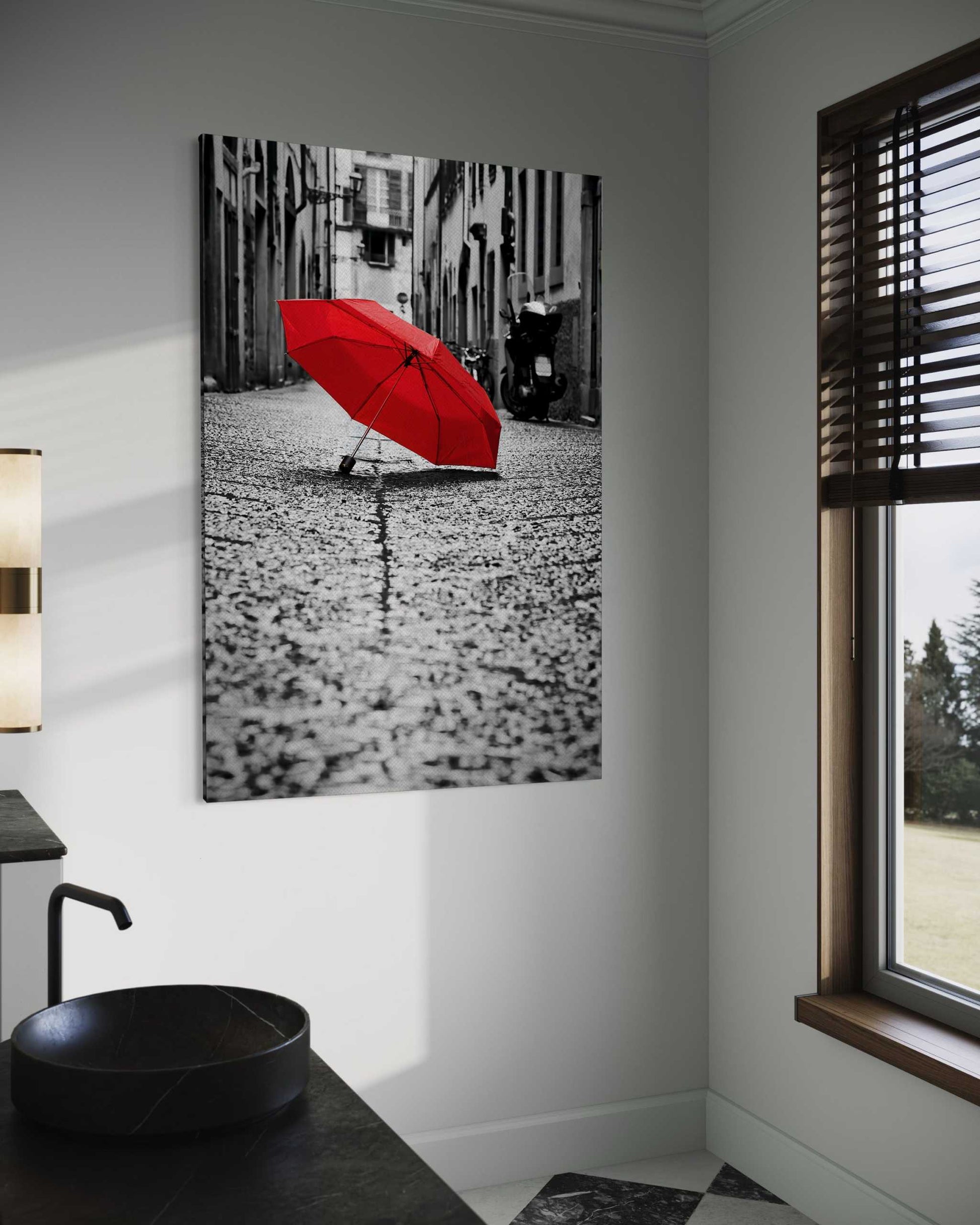 Red Umbrella - Leinwandbild Landschaft by SimpleCanvas