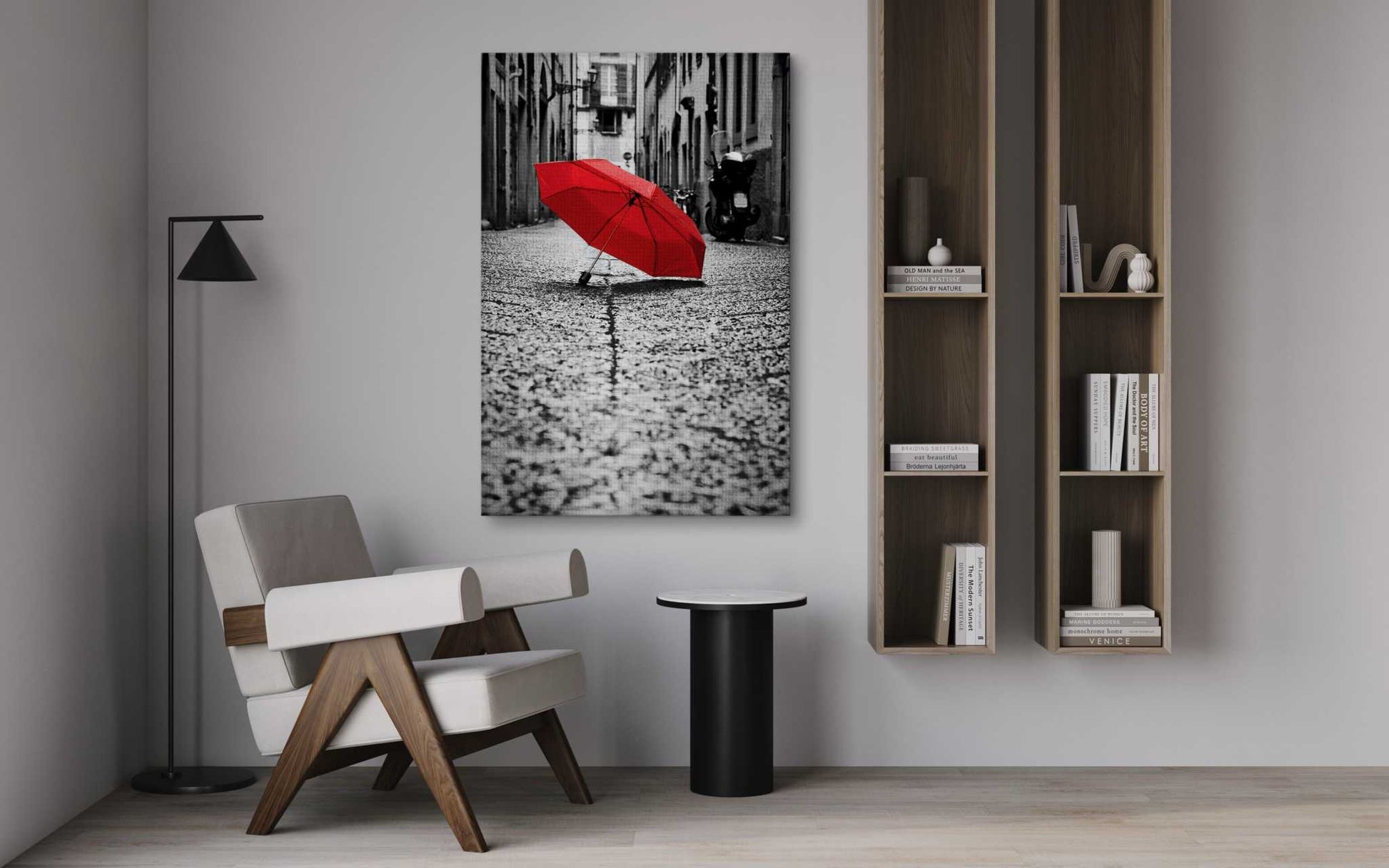 Red Umbrella - Leinwandbild Landschaft by SimpleCanvas