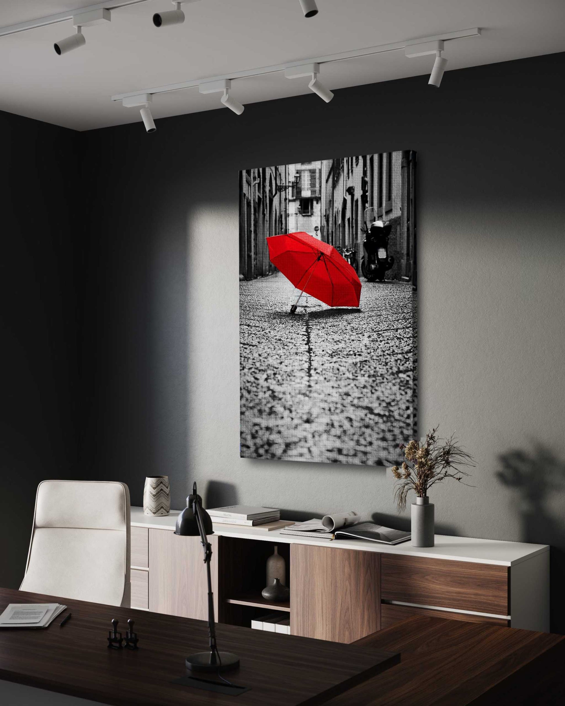 Red Umbrella - Leinwandbild Landschaft by SimpleCanvas