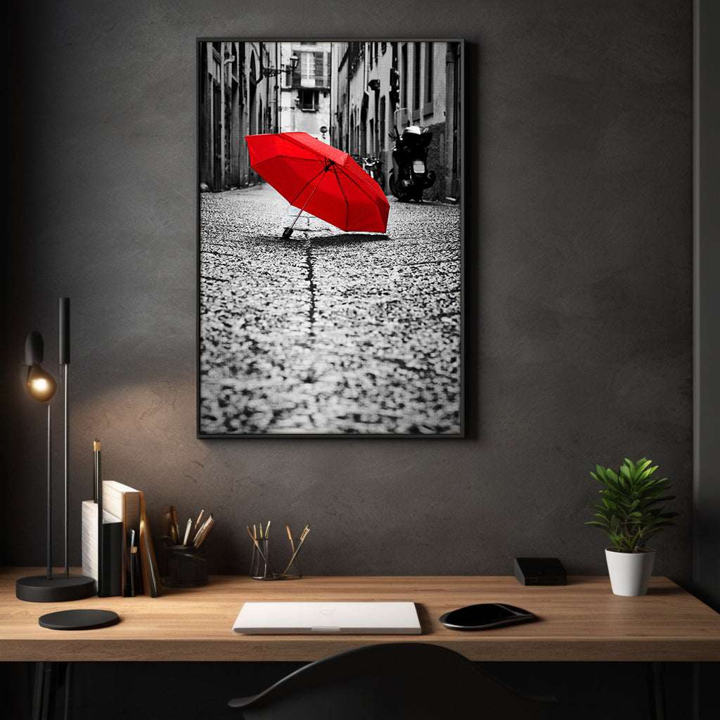 Red Umbrella - Leinwandbild Landschaft by SimpleCanvas