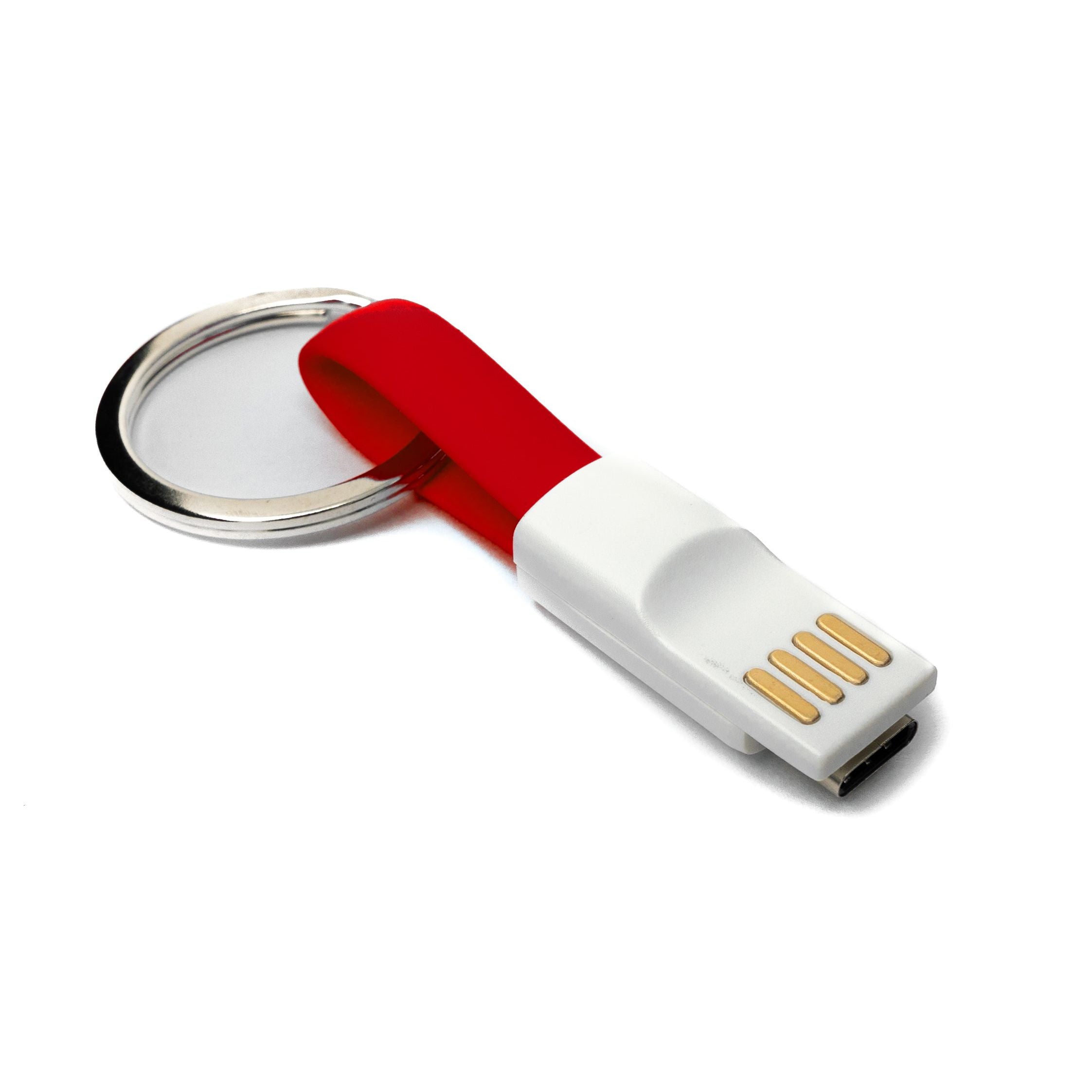 SYSTEM-S USB 3.1 Schlüssel Anhänger Kabel 10cm Typ C Stecker zu 2.0 Typ A Stecker in Rot