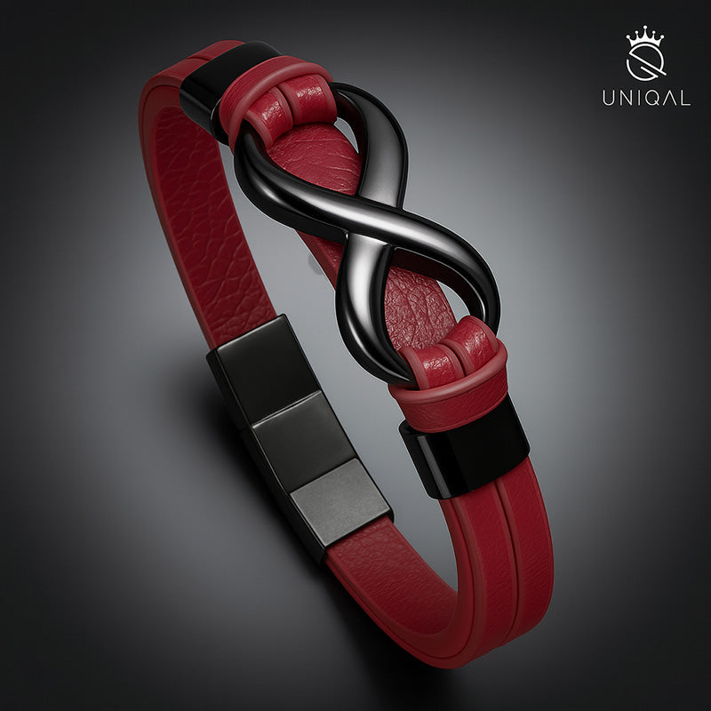Infinity Red Lederarmband Aus Echtem Rindsleder Mit Edelstahl Besatz Gravierbar Unisex Größen 19 21 23 cm Gratis Etui