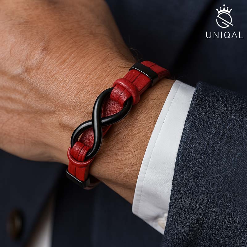 Infinity Red Lederarmband Aus Echtem Rindsleder Mit Edelstahl Besatz Gravierbar Unisex Größen 19 21 23 cm Gratis Etui