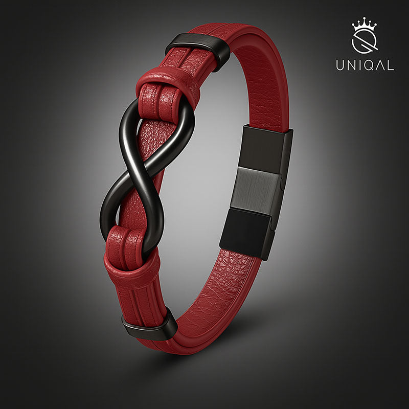 Infinity Red Lederarmband Aus Echtem Rindsleder Mit Edelstahl Besatz Gravierbar Unisex Größen 19 21 23 cm Gratis Etui
