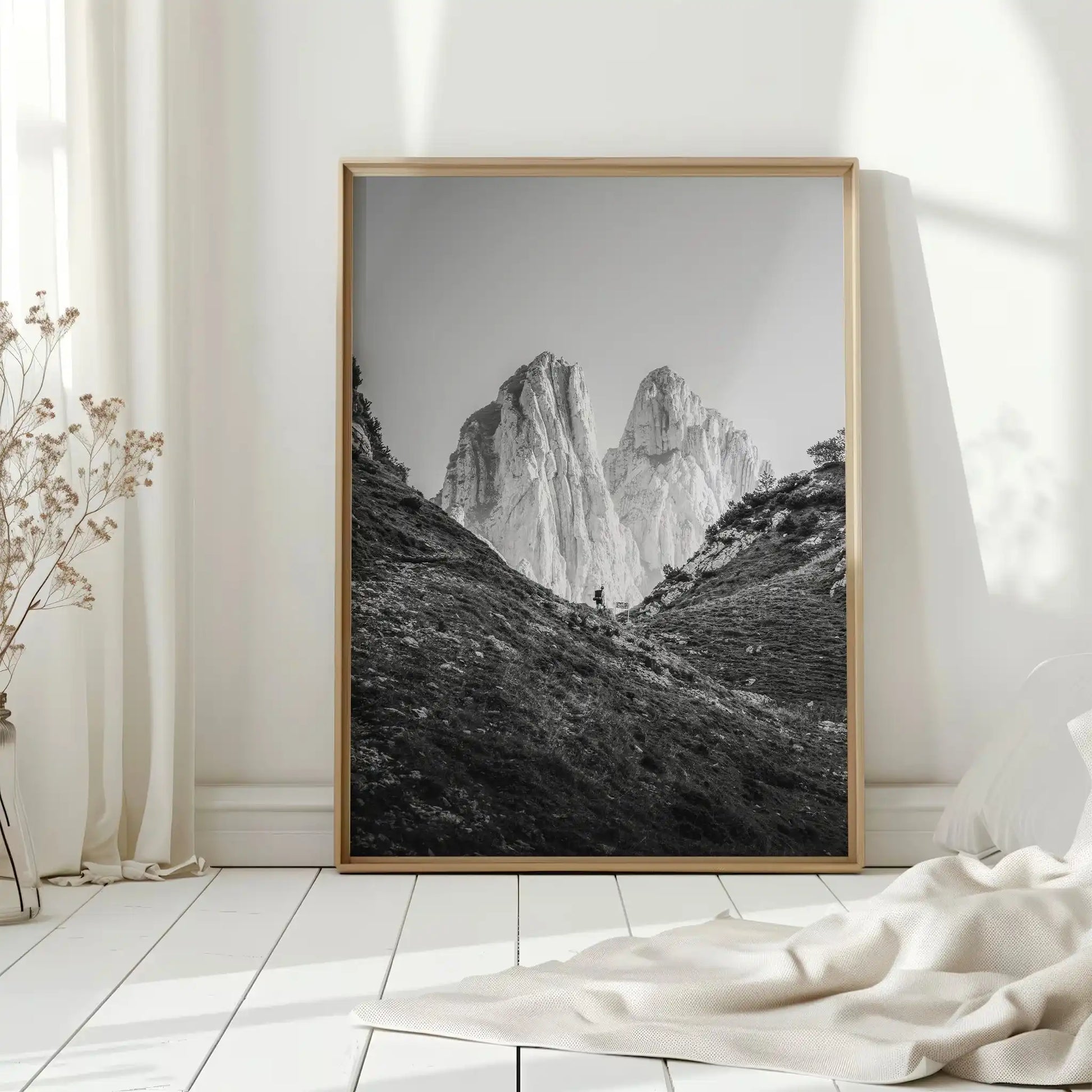 Saxer Lücke Hiker – Black and White Swiss Alps Wall Art Print by Chamonix Prints