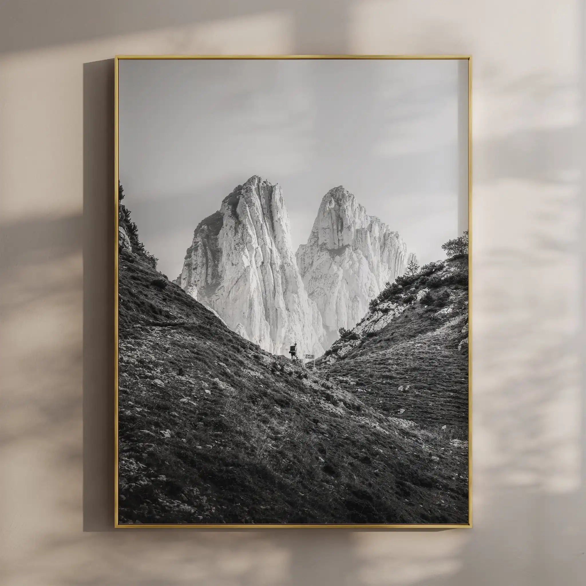 Saxer Lücke Hiker – Black and White Swiss Alps Wall Art Print by Chamonix Prints