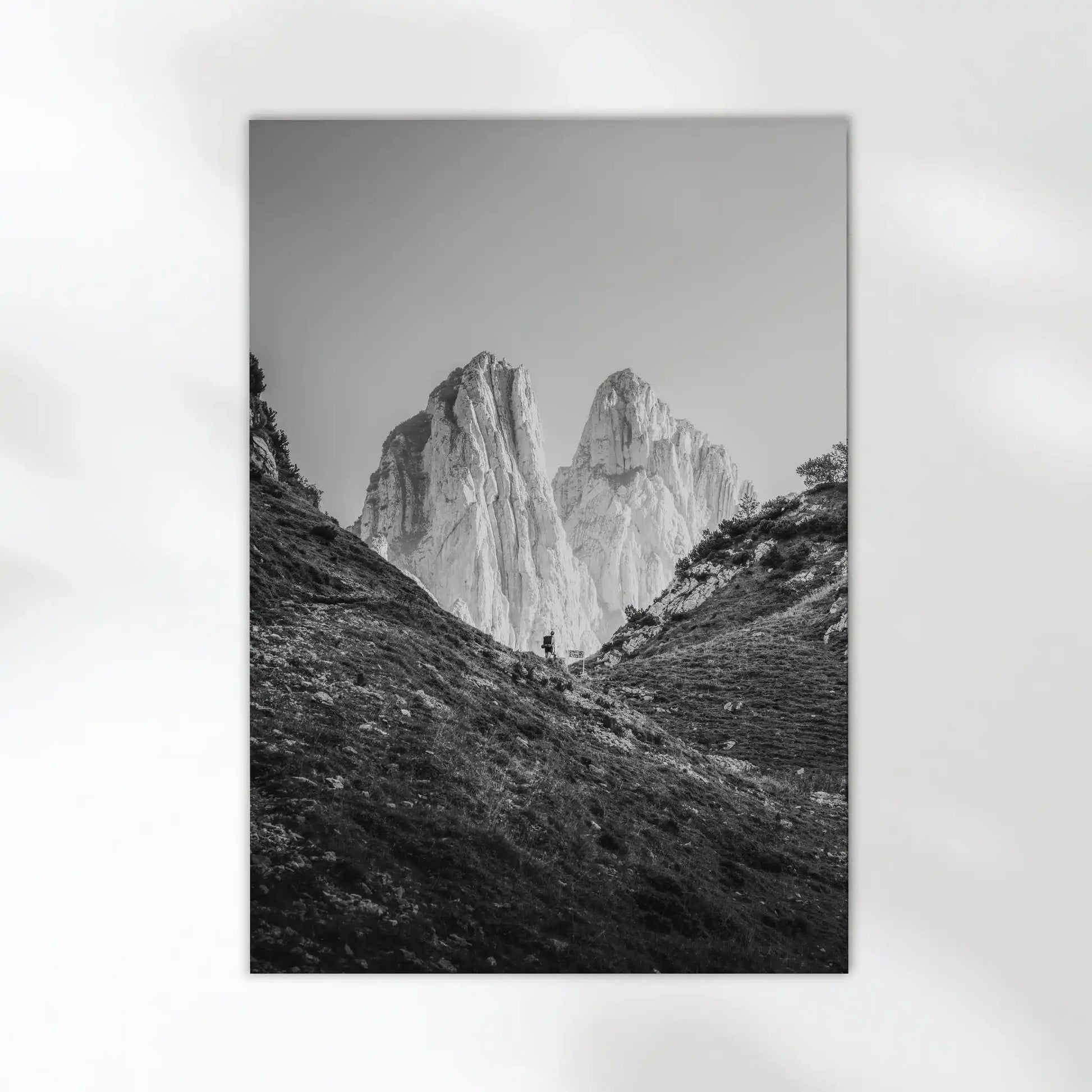 Saxer Lücke Hiker – Black and White Swiss Alps Wall Art Print by Chamonix Prints