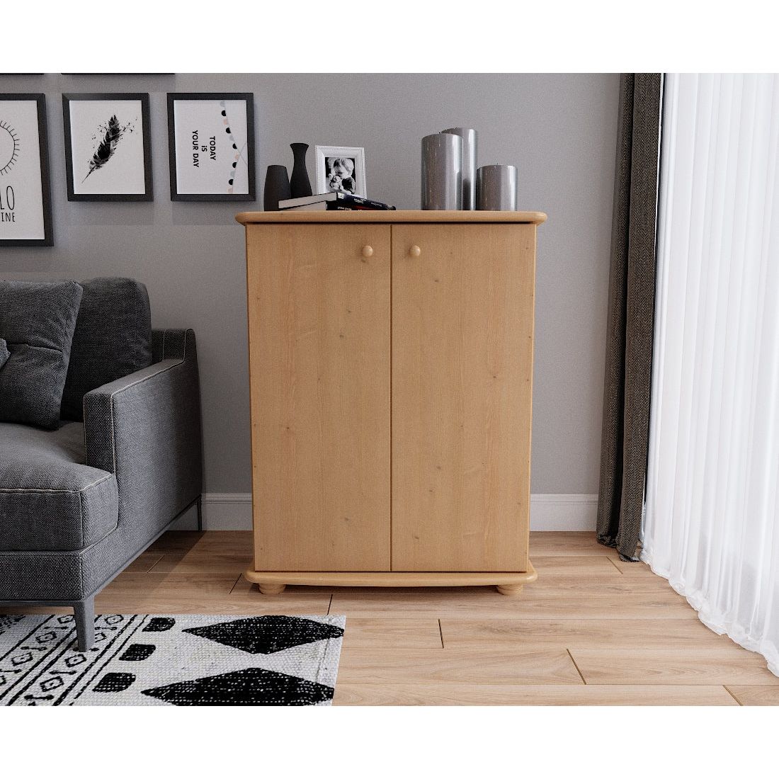 Anika Kommode 110er | Sideboard | Anrichte | 2-Türig mit Regalfächer | 100% Bio Kiefer Massivholz