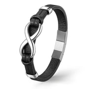 Infinity Silver Lederarmband Unisex Herren Gravierbar Echtes Rindsleder Edelstahl Besatz 19 21 23 cm Gratis Luxus Etui