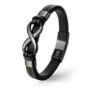 Infinity Black Zirkonia Lederarmband Unisex Mit Gravur Edelstahl Besatz Größen 19 21 23 Cm