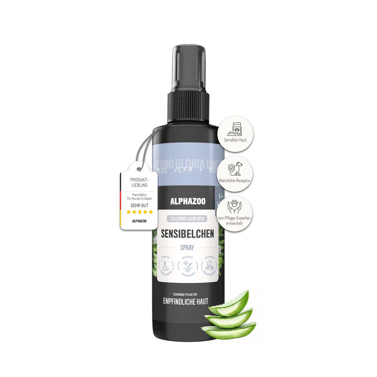Sensibelchen Fellspray für Hunde, 250ml Spray für empfindliche Haut mit Aloe Vera, pflegt und schützt Hundewelpen.