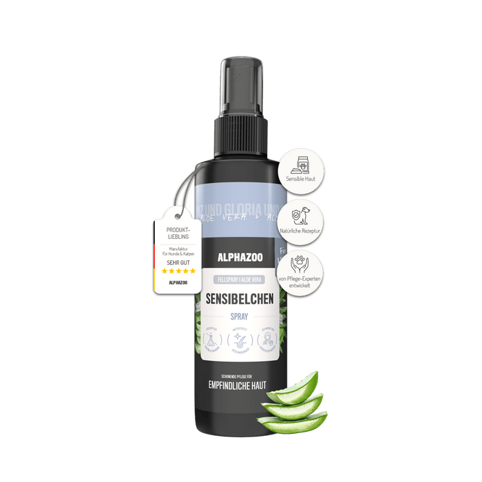 Sensibelchen Fellspray für Hunde, 250ml Spray für empfindliche Haut mit Aloe Vera, pflegt und schützt Hundewelpen.