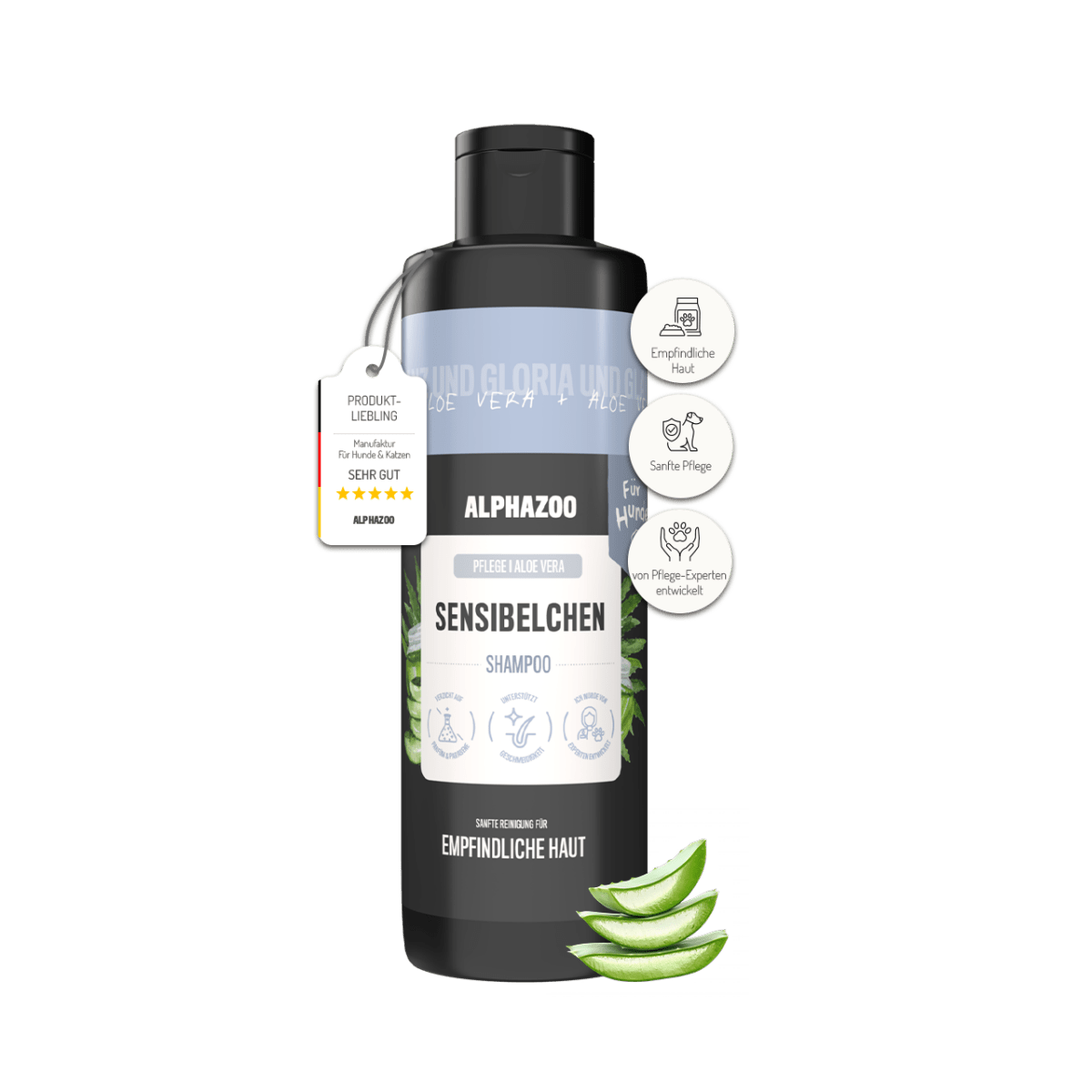 Sensibelchen Shampoo für Hunde 250ml, speziell entwickelt für empfindliche Hundehaut, sanfte Reinigung, Aloe Vera.