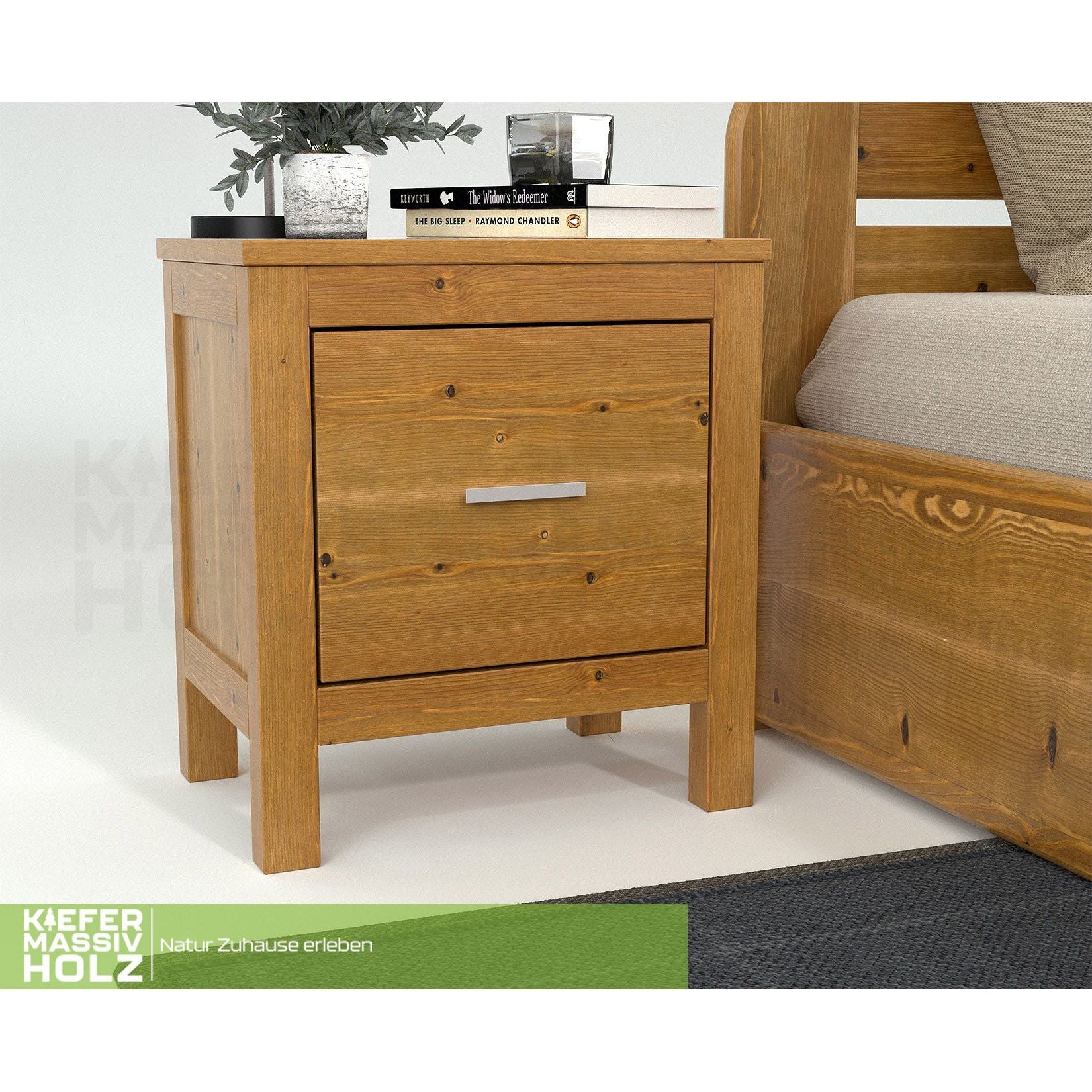 Silage Nachttisch mit Schublade Premium Line | 100% Bio Kiefer Massivholz
