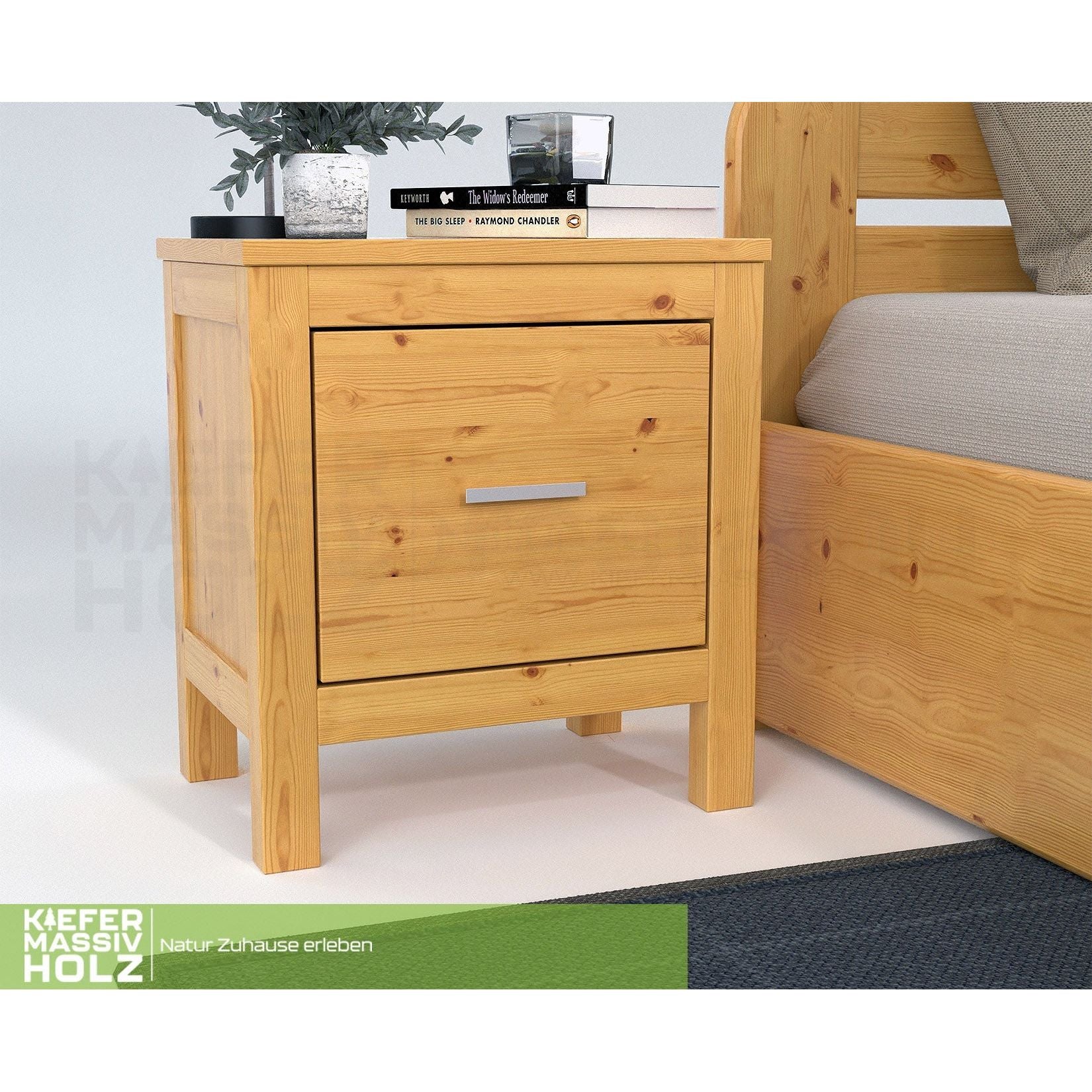 SALE Silage Nachttisch mit Schublade Premium Line Natur | 100% Bio Kiefer Massivholz