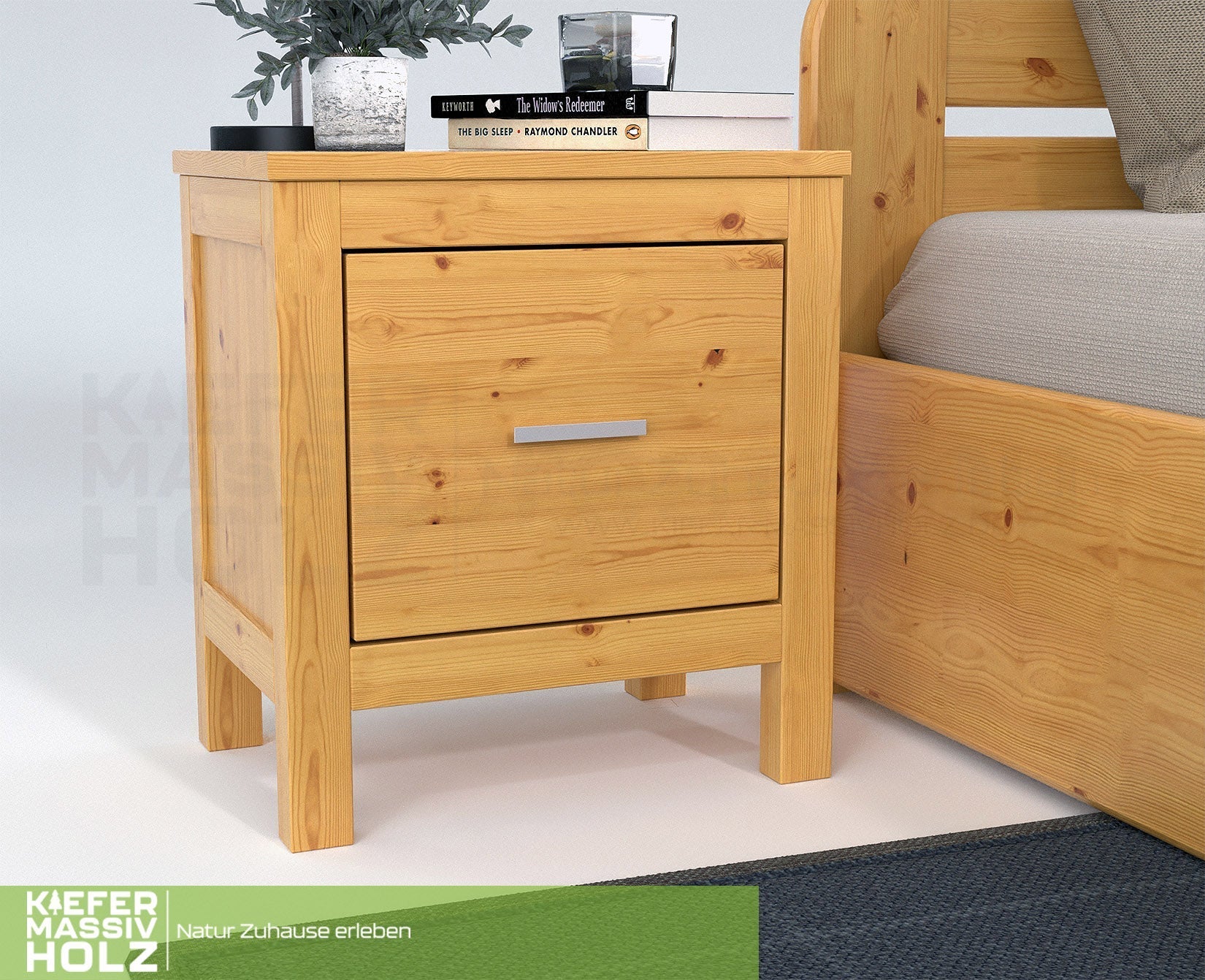 SALE Silage Nachttisch mit Schublade Premium Line Natur | 100% Bio Kiefer Massivholz