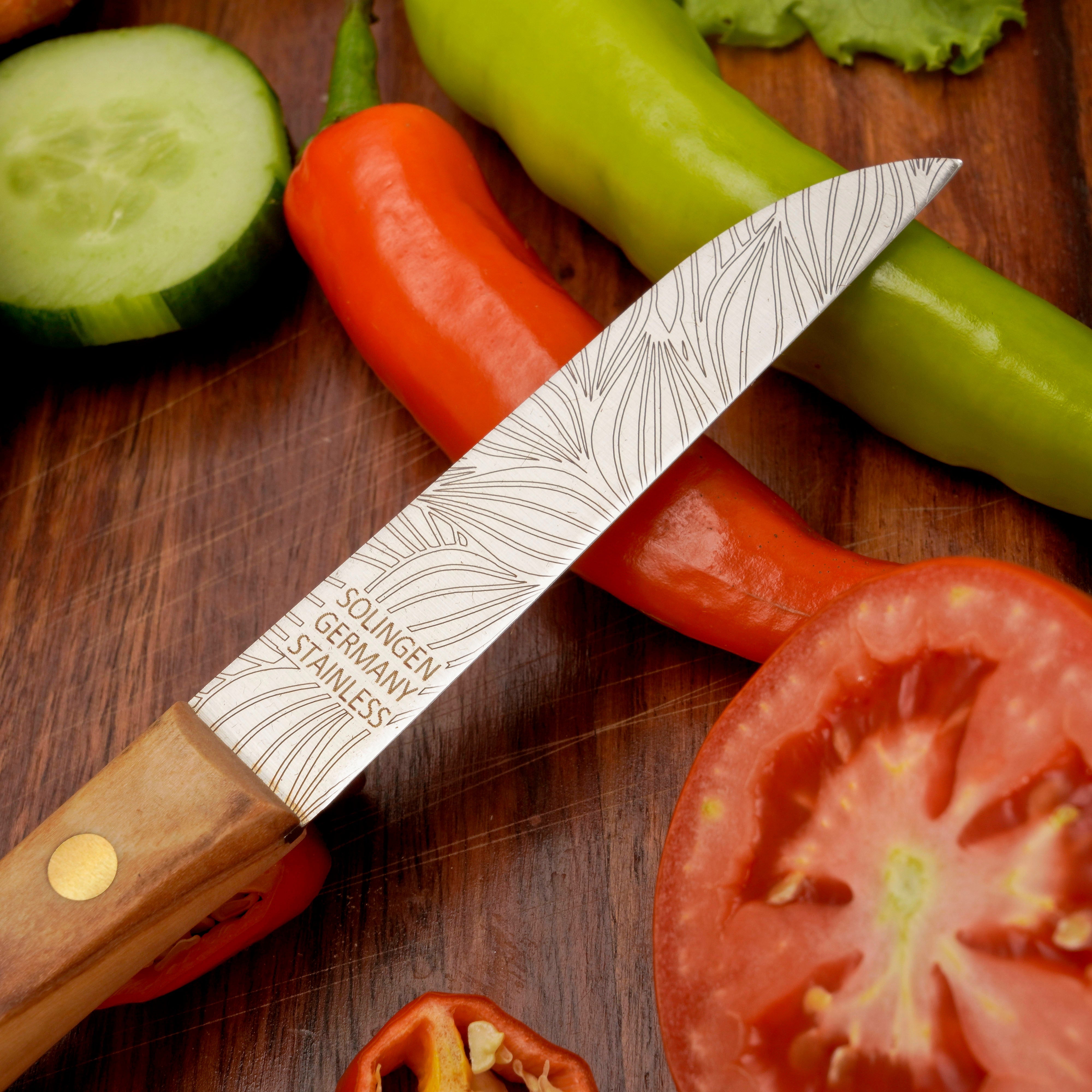 Gemüsemesser Zöppken Style Aus Solingen Mit Dünnschliff Technologie Edler Holzgriff Und Lasergravur Rostfrei Ergonomisch