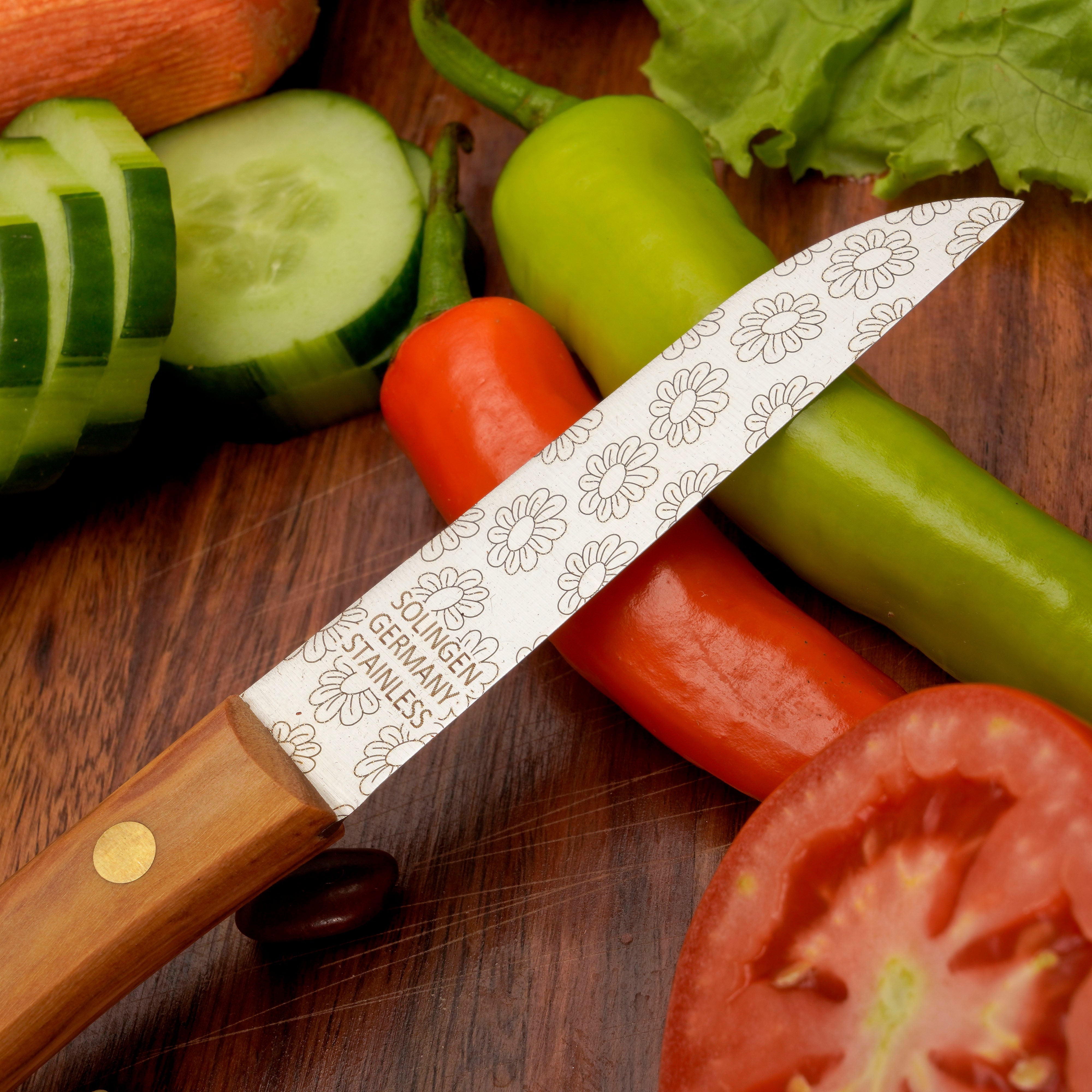 Gemüsemesser Zöppken Style Aus Solingen Mit Dünnschliff Technologie Edler Holzgriff Und Lasergravur Rostfrei Ergonomisch