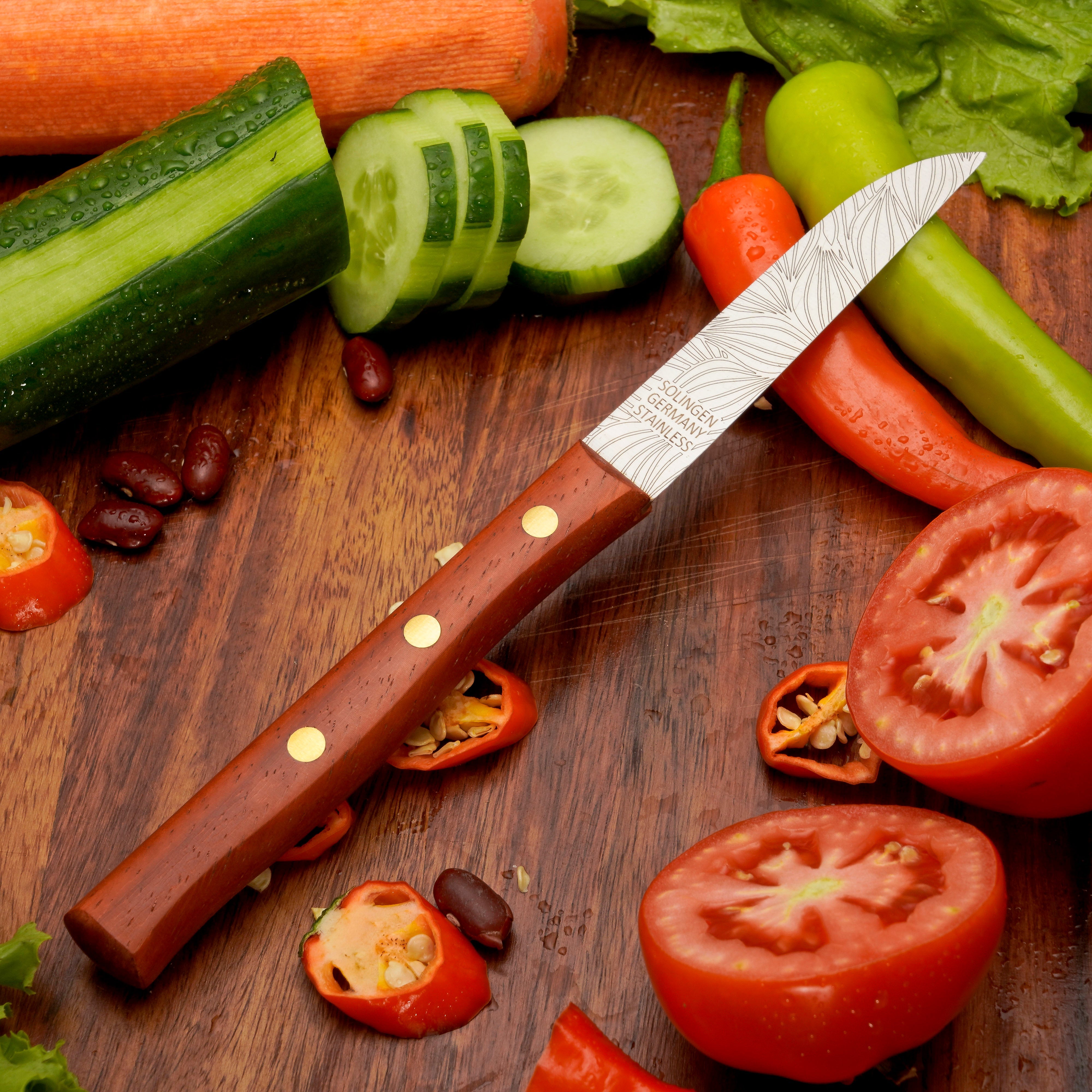 Gemüsemesser Zöppken Style Aus Solingen Mit Dünnschliff Technologie Edler Holzgriff Und Lasergravur Rostfrei Ergonomisch