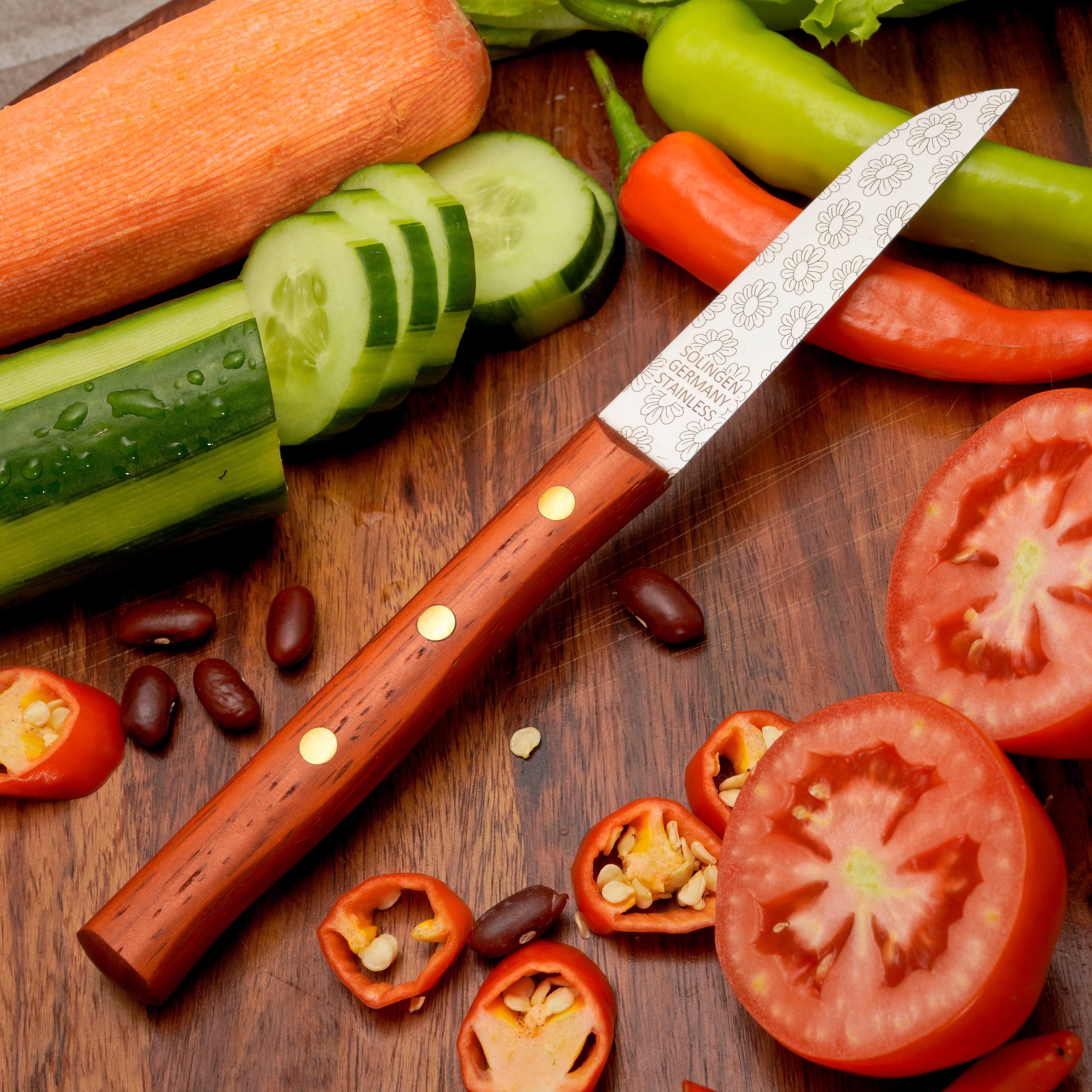 Gemüsemesser Zöppken Style Aus Solingen Mit Dünnschliff Technologie Edler Holzgriff Und Lasergravur Rostfrei Ergonomisch