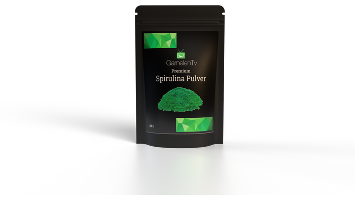 GarnelenTv - Premium Spirulina Pulver 25 g Verpackung auf weißem Hintergrund