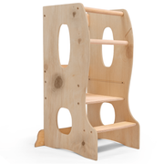Stabiler Montessori Lernturm: Mitwachsender Kinderstuhl aus Holz – Beige