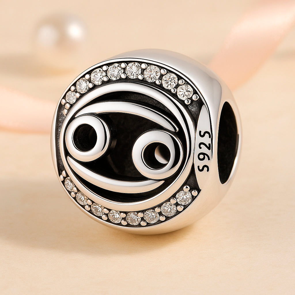 Armband / Charm aus 925er Sterling-Silber, mit Motiv Sternzeichen, Kugel, 1,2cm