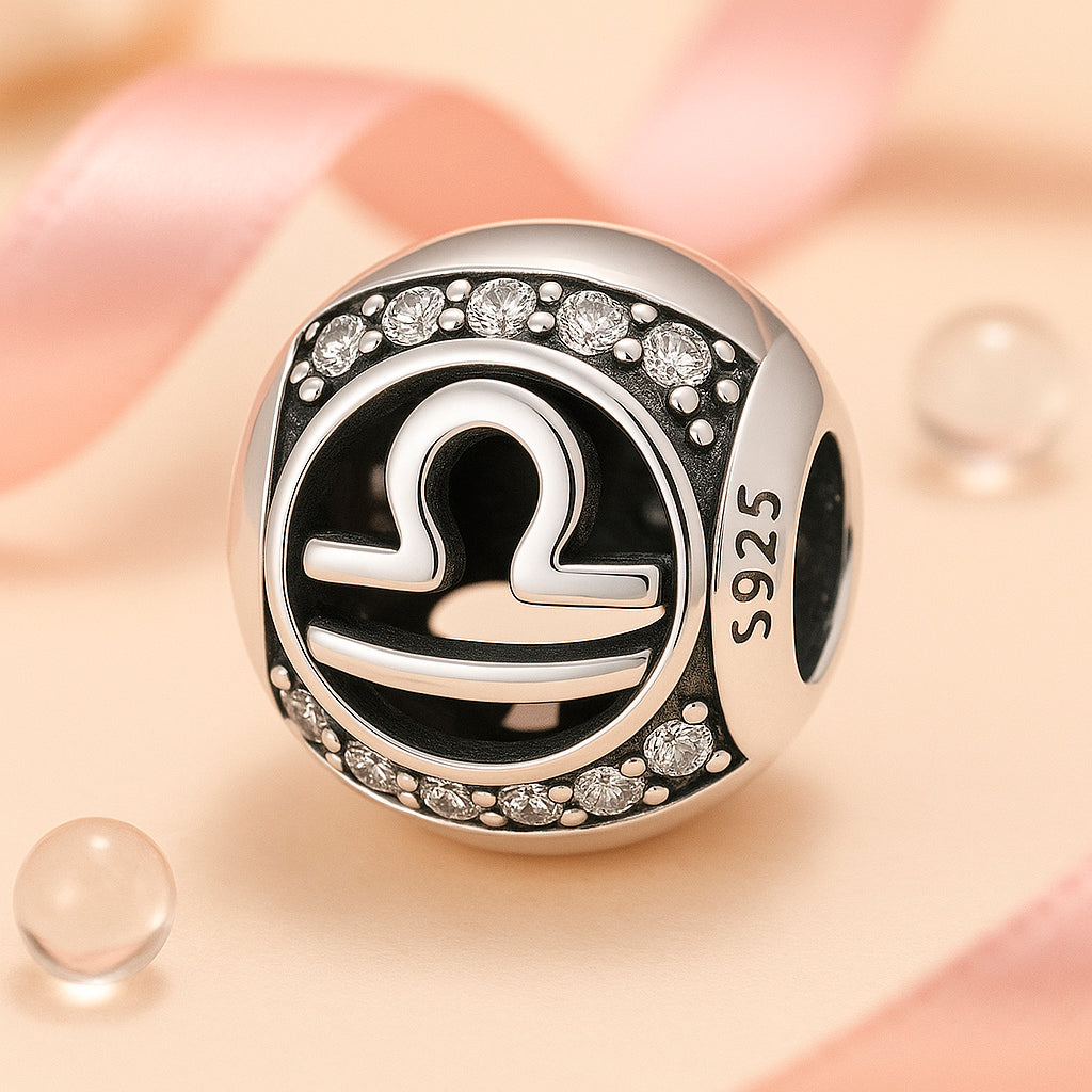 Armband / Charm aus 925er Sterling-Silber, mit Motiv Sternzeichen, Kugel, 1,2cm