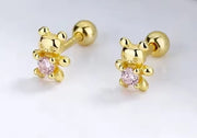 Ohrstecker aus Edelstahl, Teddybären mit Strasssteinchen, 5mm