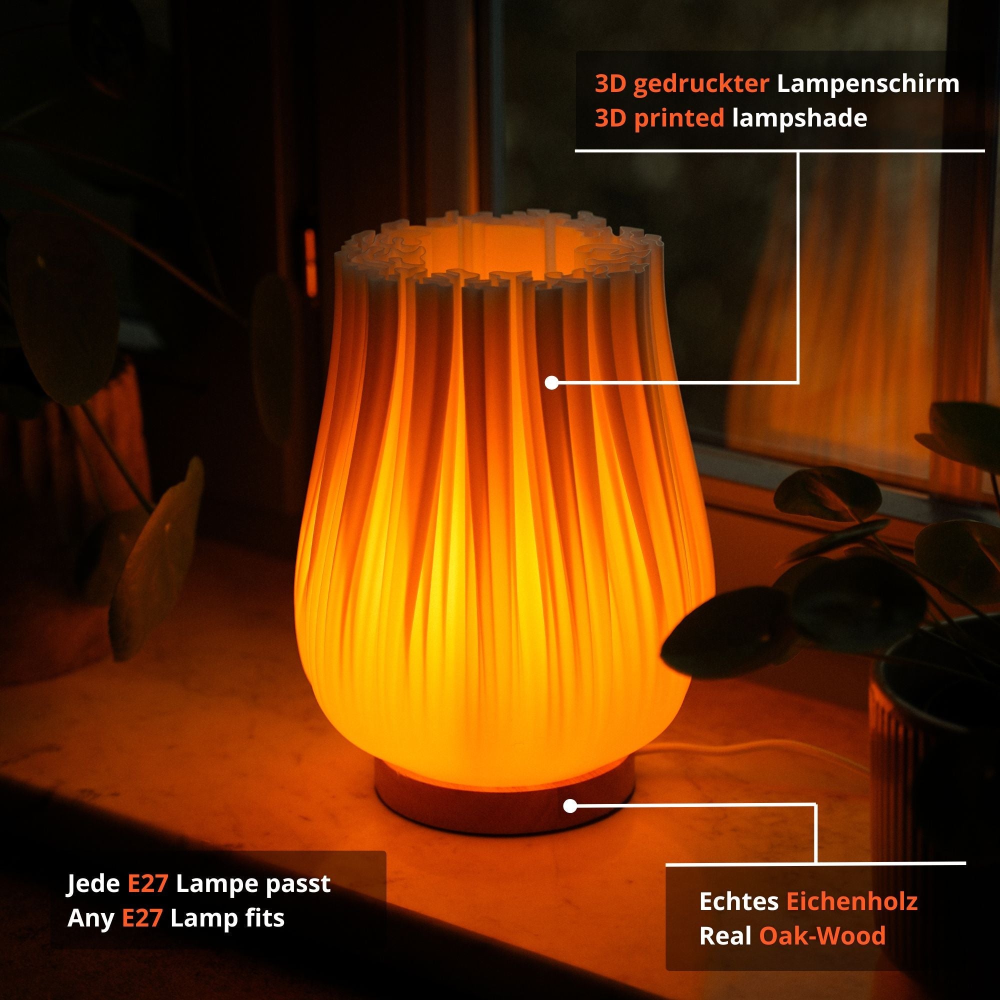 Cora Lampe Aus Eichenholz Und 3D Druck Modernes Lichtspiel Mit Warmem Licht Skulpturales Design Für Jeden Raum