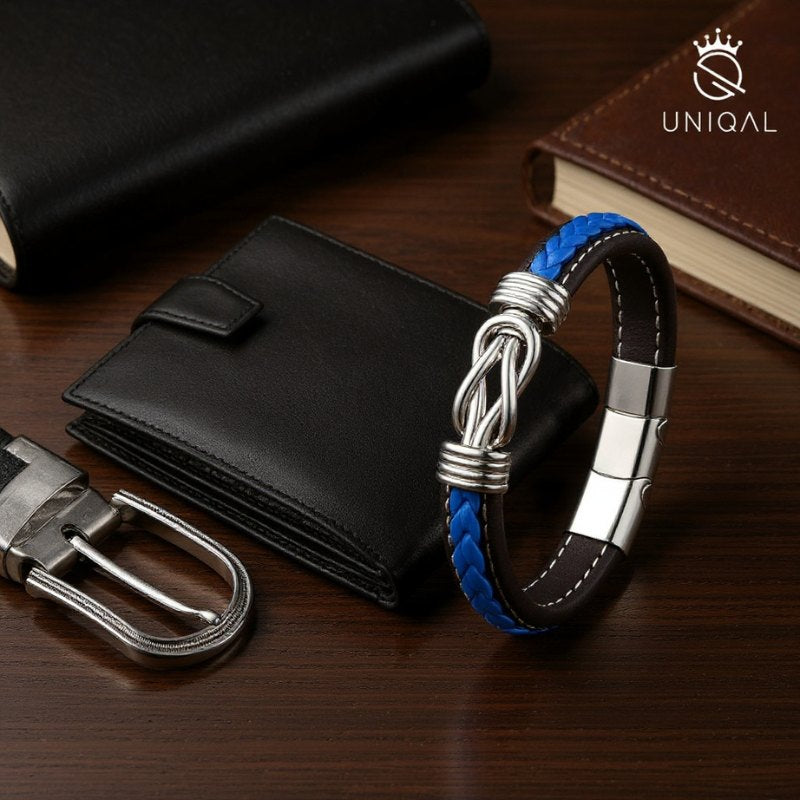 Eternal Blue Lederarmband Unisex Gravierbar Aus Echtem Leder In Schwarz Und Tiefblau Mit Gratis Luxus Etui