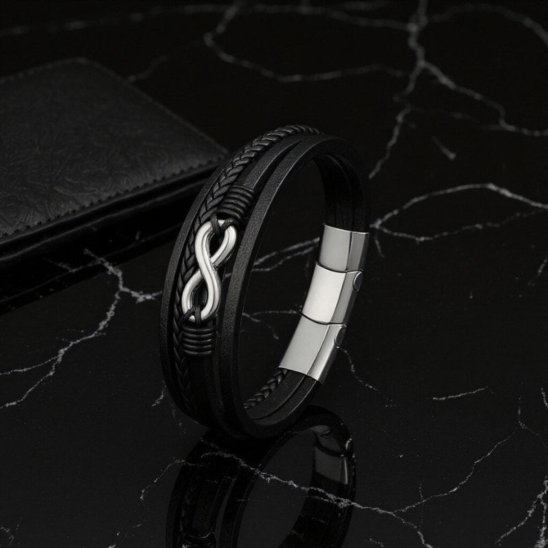 NICE Lederarmband Aus Echtem Schwarzem Rindleder Mit Edelstahl Besatz Unisex Gravierbar Größen 19 21 23 Cm Gratis Etui