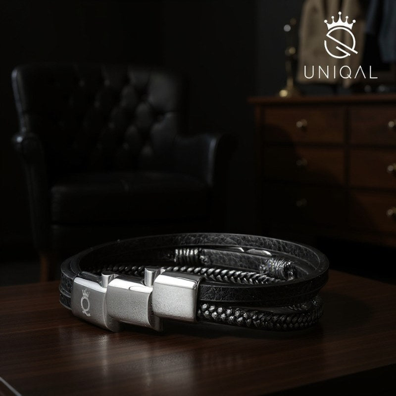 NICE Lederarmband Aus Echtem Schwarzem Rindleder Mit Edelstahl Besatz Unisex Gravierbar Größen 19 21 23 Cm Gratis Etui