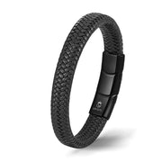 Geflochtenes Echtleder Und Edelstahl Unisex Armband Mit Magnetverschluss In Schwarz Größen 19 21 23 Cm Gratis Luxus Etui
