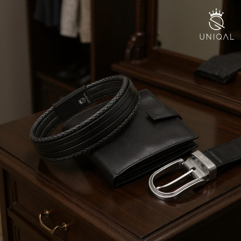 Uniqal Blacky Echtes Rindsleder Unisex Gravierbar Verstellbar Mit Verlängerungsglied Schwarz 19 21 23 Cm Gratis Etui