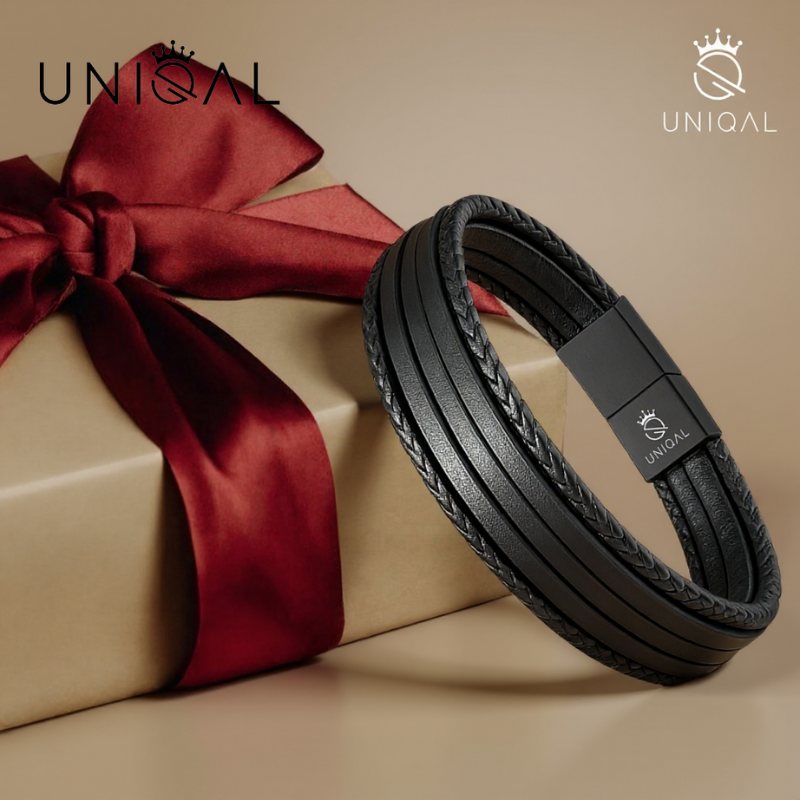 Uniqal Blacky Echtes Rindsleder Unisex Gravierbar Verstellbar Mit Verlängerungsglied Schwarz 19 21 23 Cm Gratis Etui