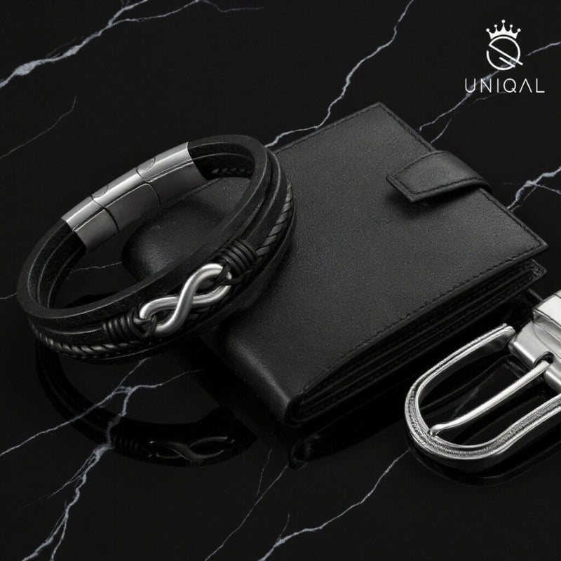 NICE Lederarmband Aus Echtem Schwarzem Rindleder Mit Edelstahl Besatz Unisex Gravierbar Größen 19 21 23 Cm Gratis Etui