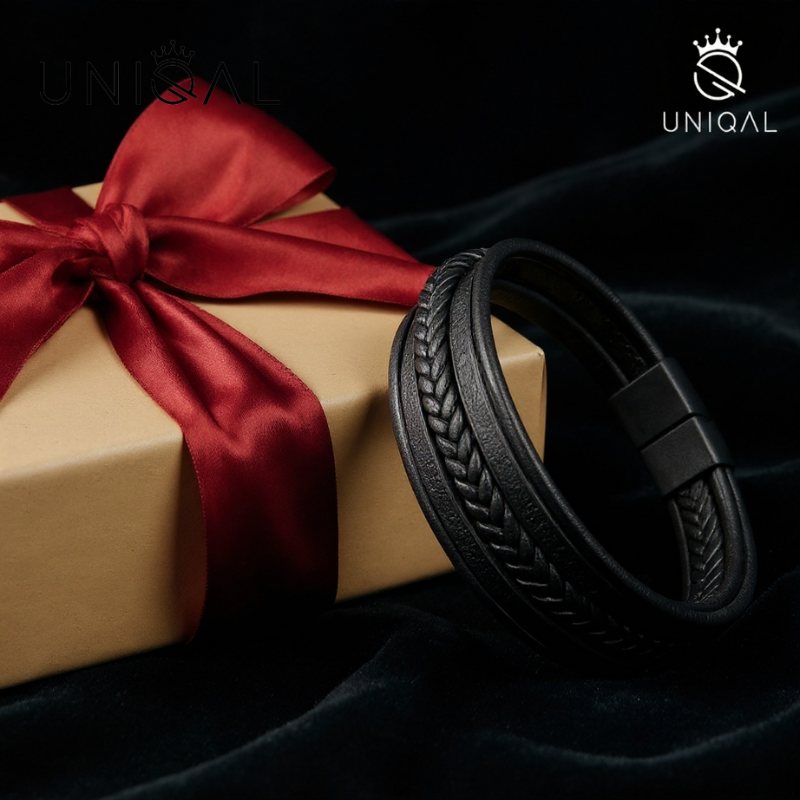 Multi Layer Armband Hochwertiges Rindsleder Mit Edelstahl Magnetverschluss Unisex Tiefschwarz 19 21 23 cm Geschenkbox